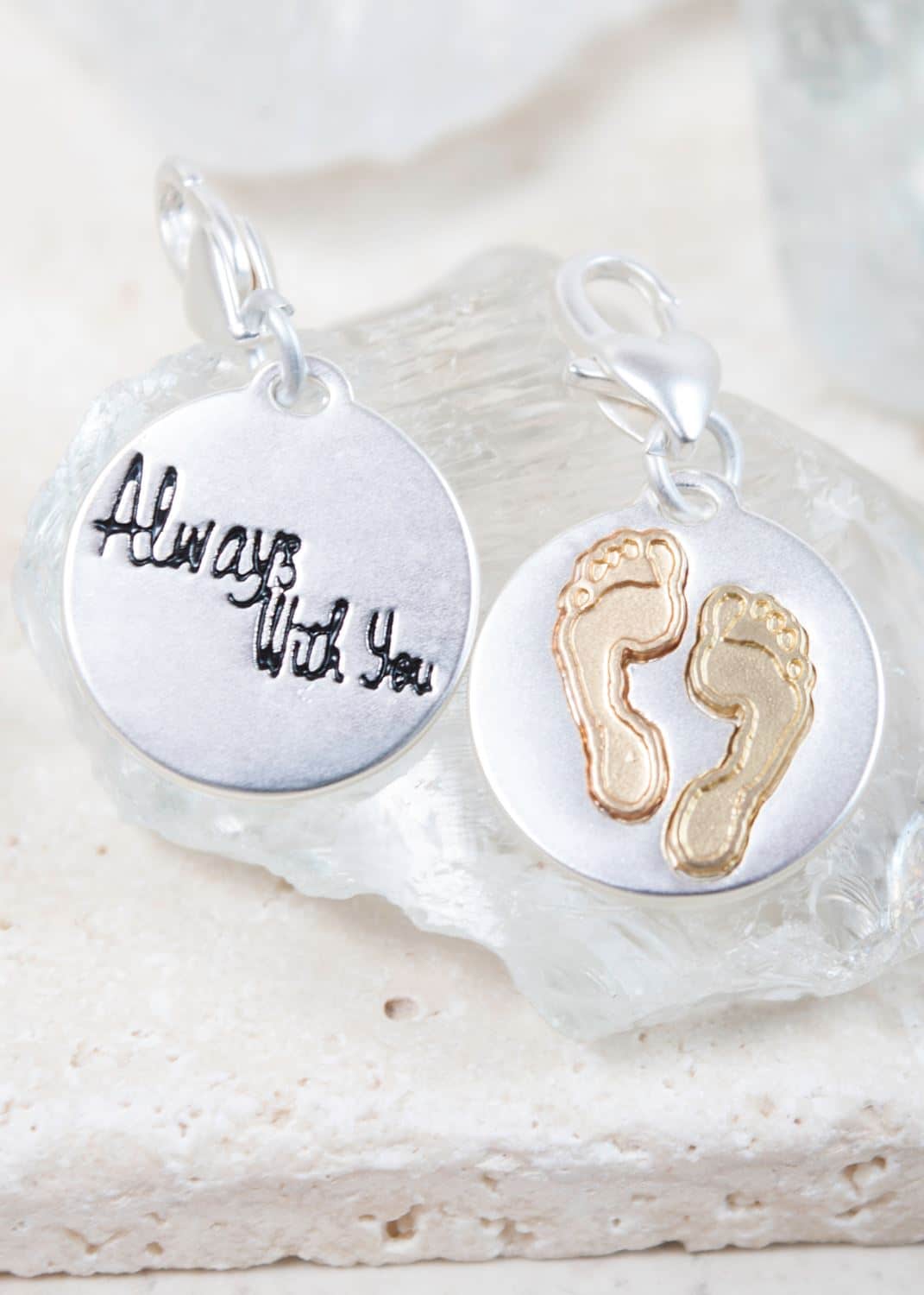 Silver 2-Tone Medallion - Footprints "Never Alone"