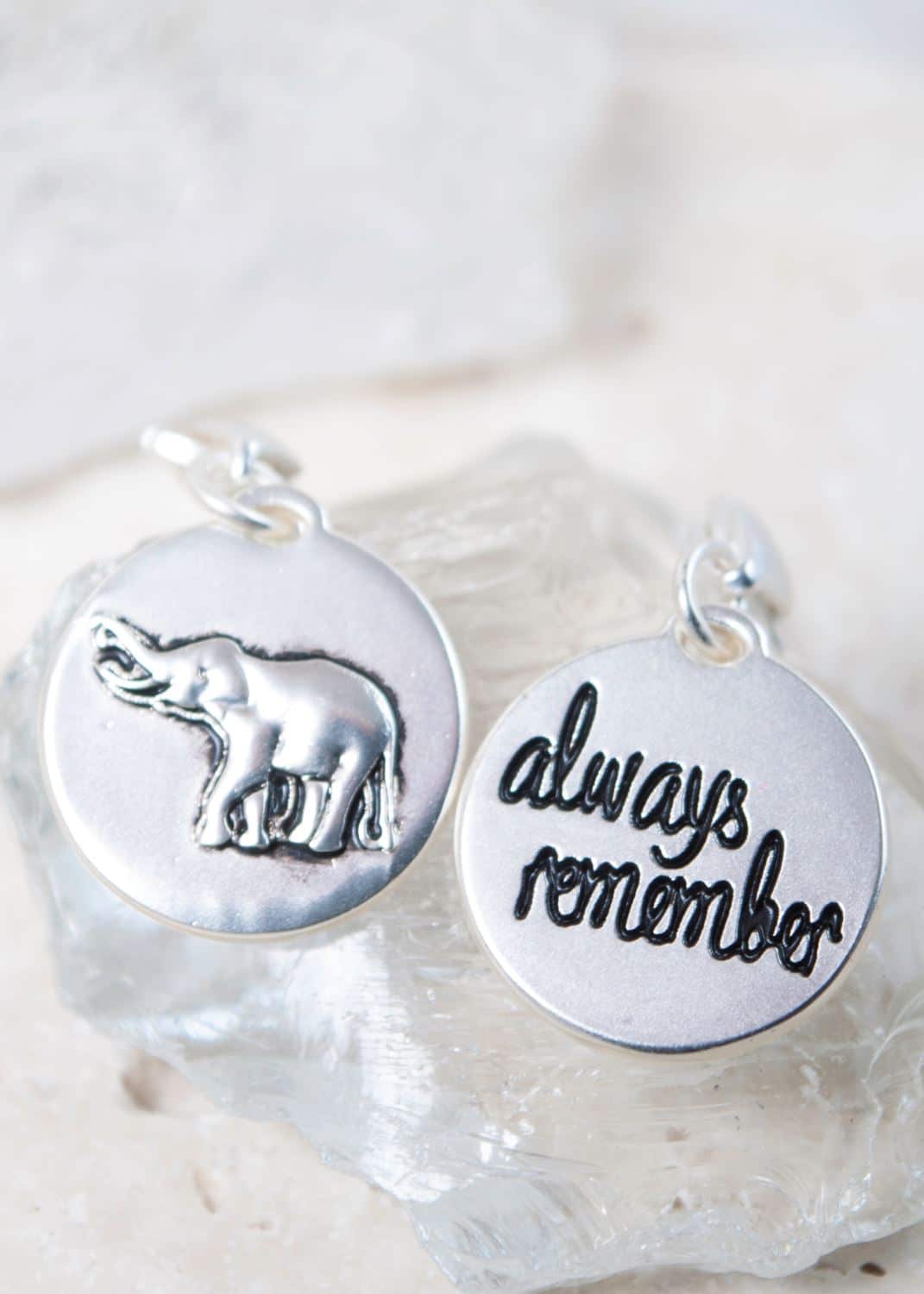 Silver 1-Tone Medallion - Elephant "Never Forgotten"
