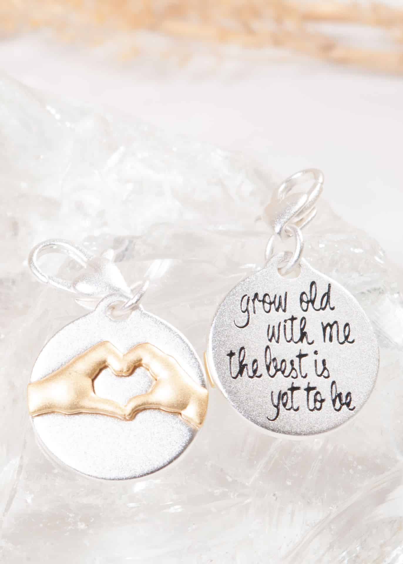 Silver 2-Tone Medallion - Grow Old with Me, Hands Heart