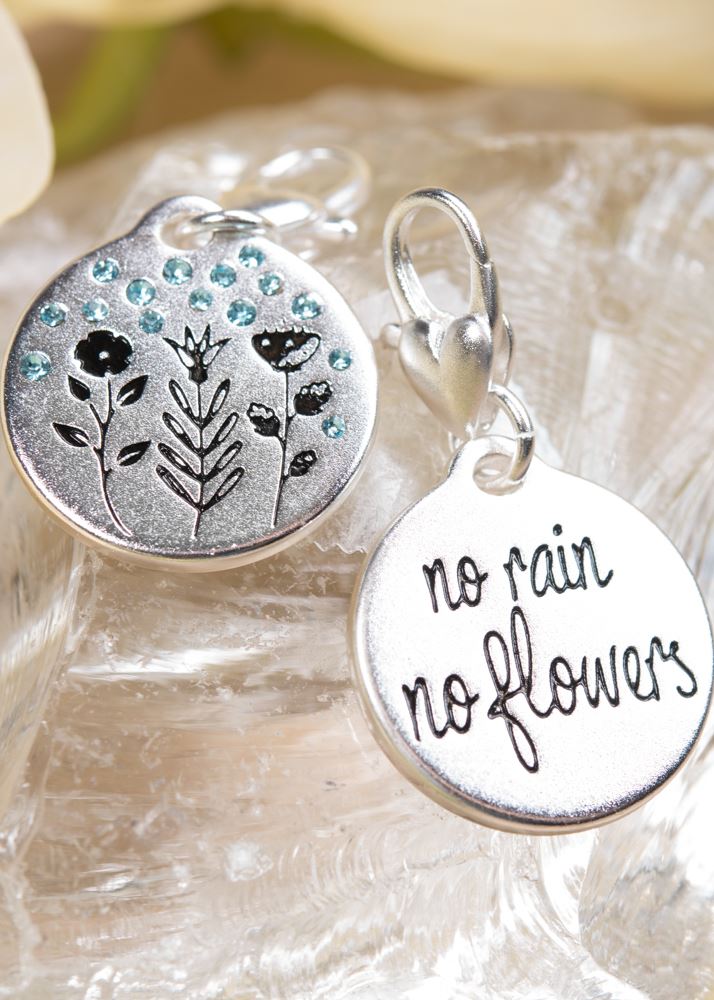Silver 1-Tone Medallion - Rainy Flowers, Positivity