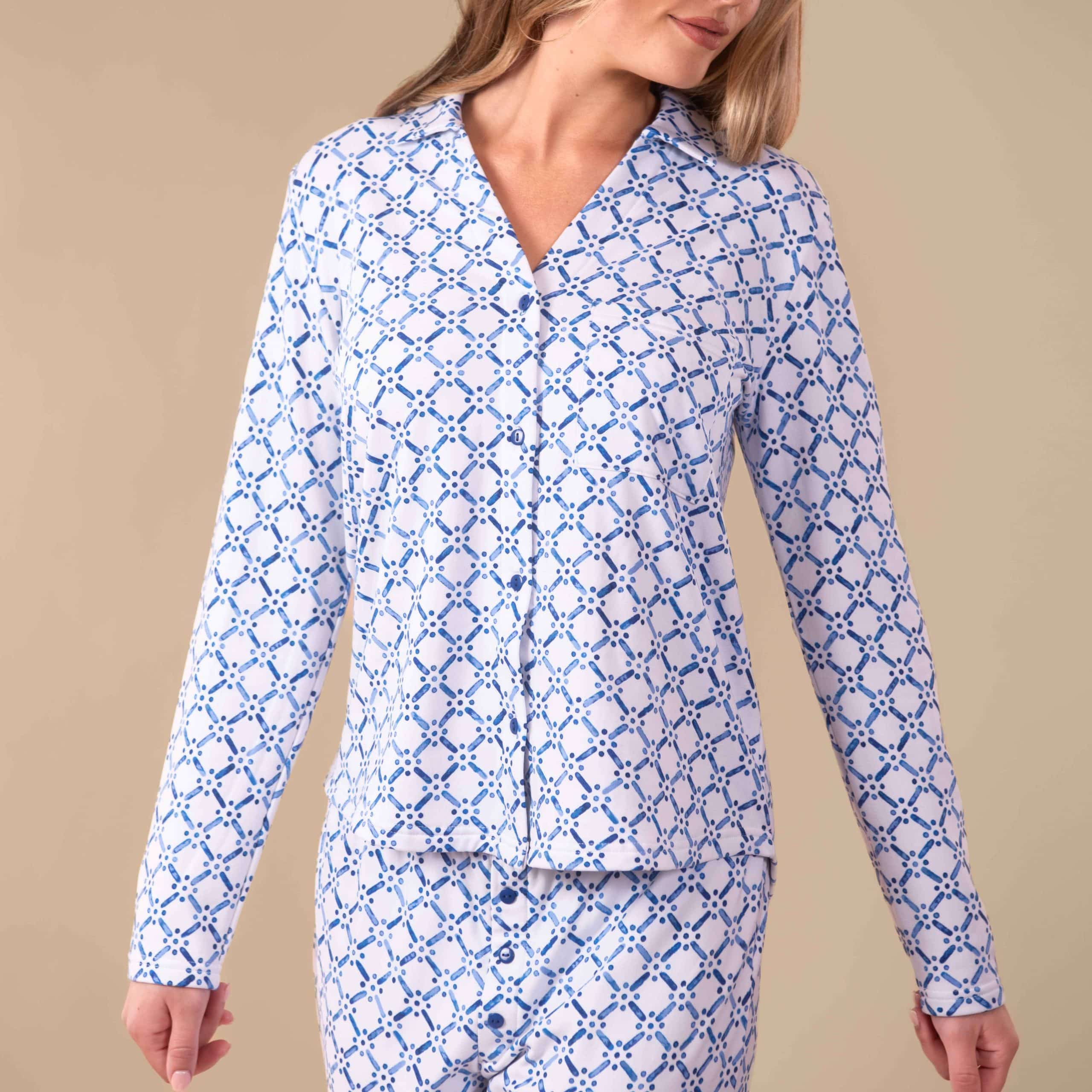 Blu Diamond Pajama Top | Blue Cloud Plush Long Sleeve PJs