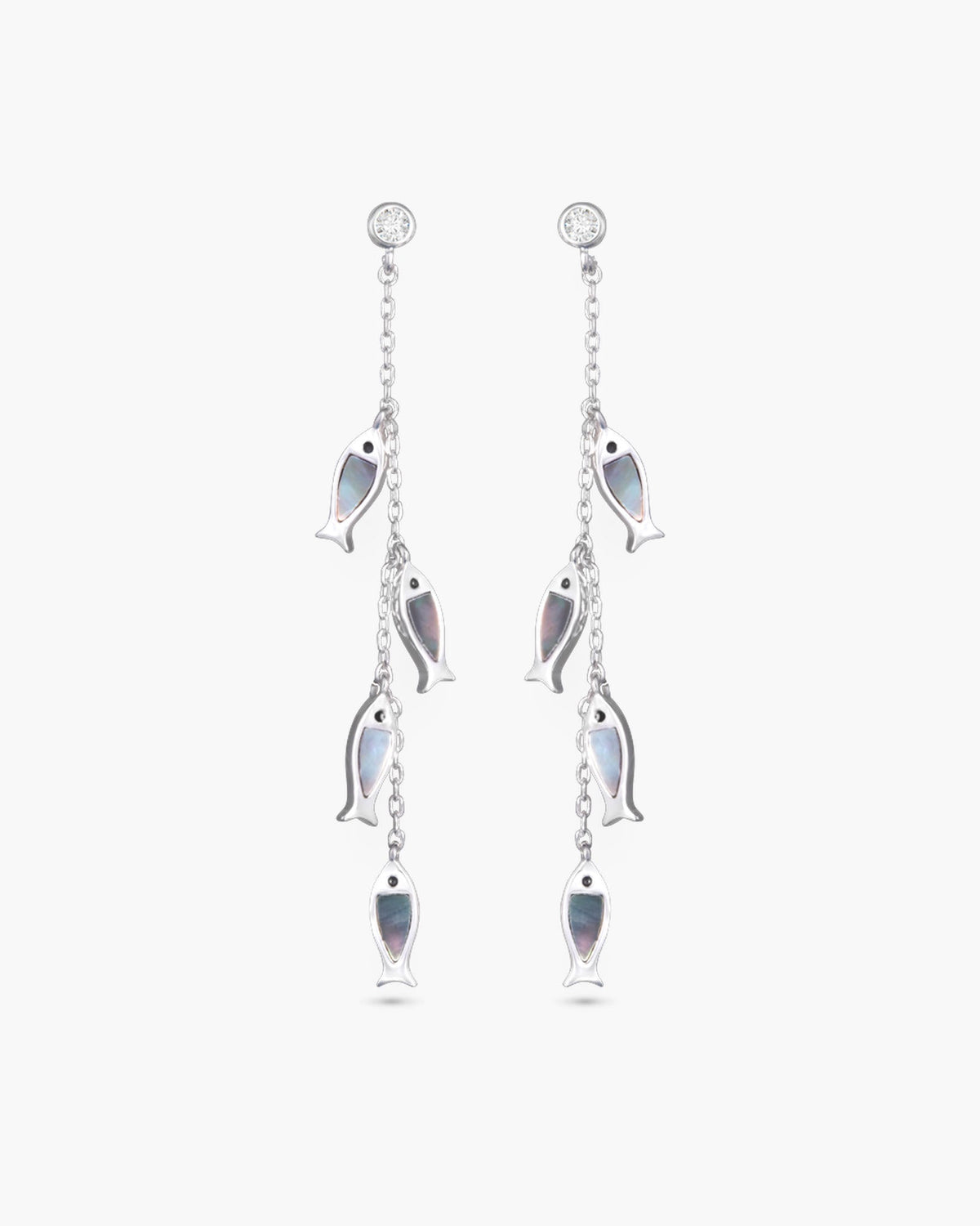 MOP Fish Dangle Earrings - Silver