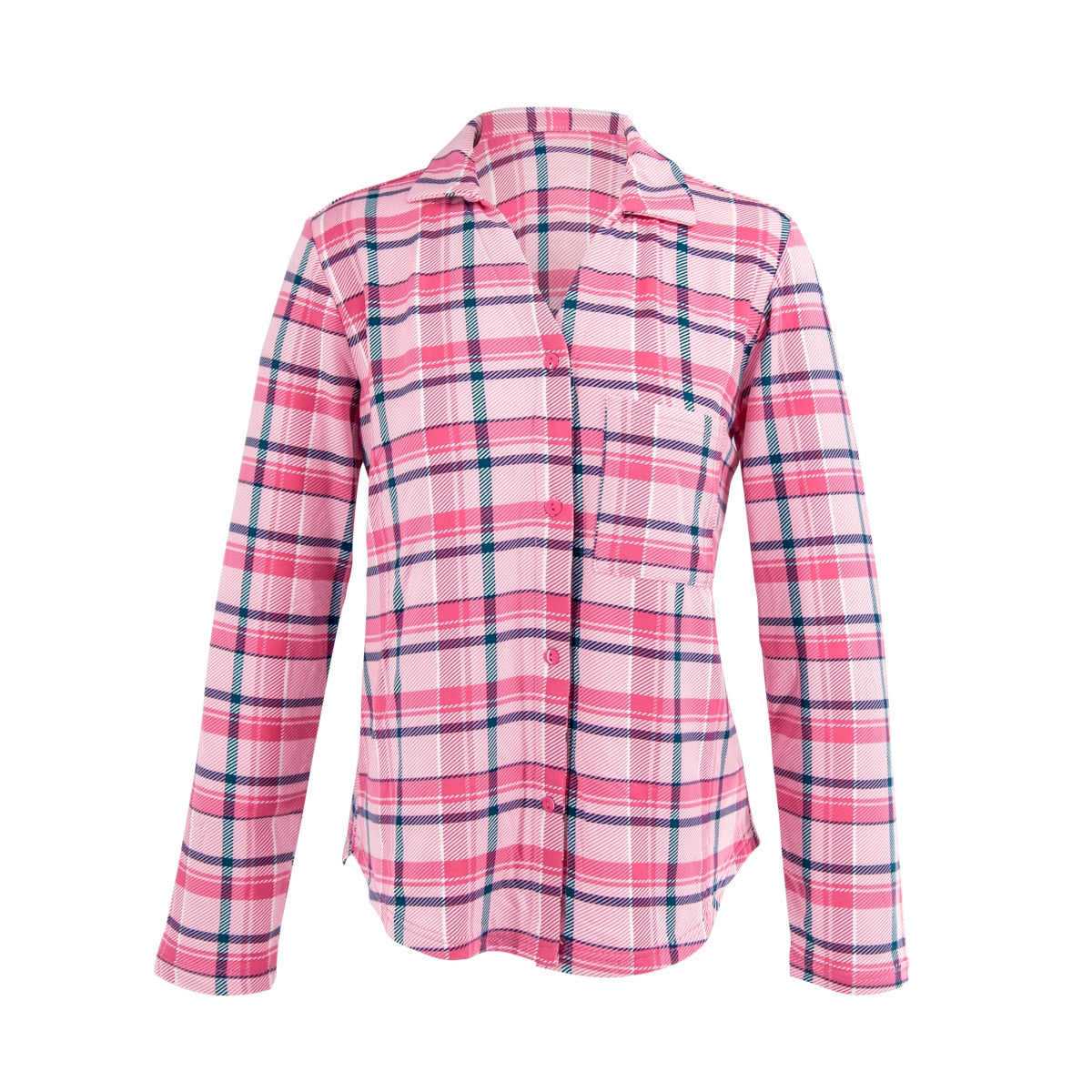 Navy and Pink Plaid Pajama Top | Cloud Plush Long Sleeve PJs