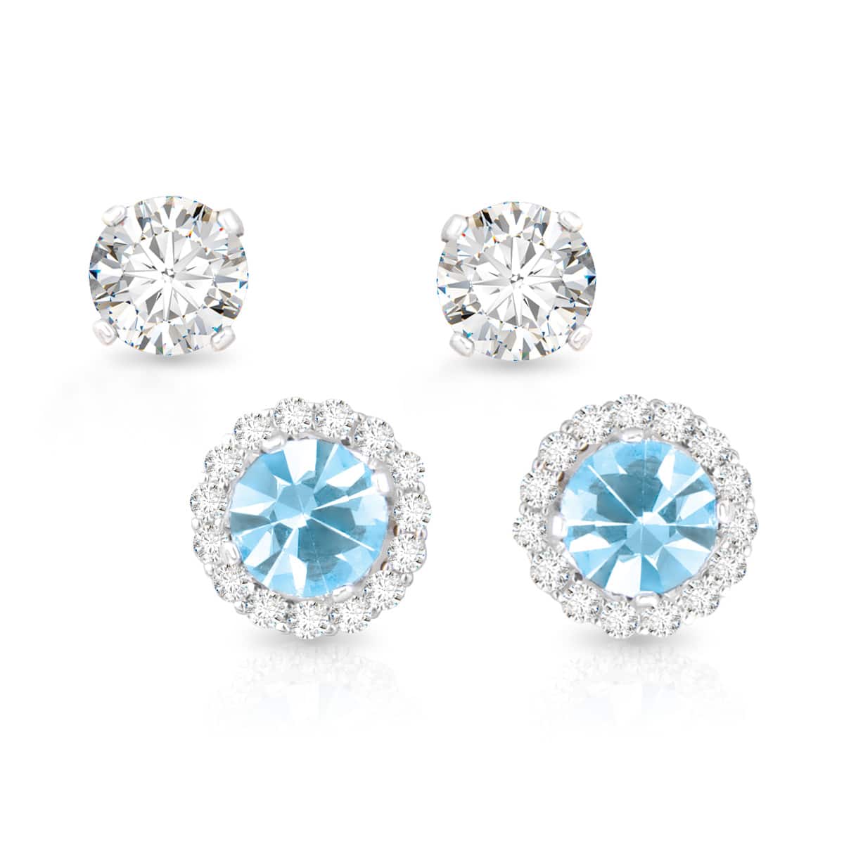 Birthstone Earrings with CZ Halo Jacket & Clear CZ