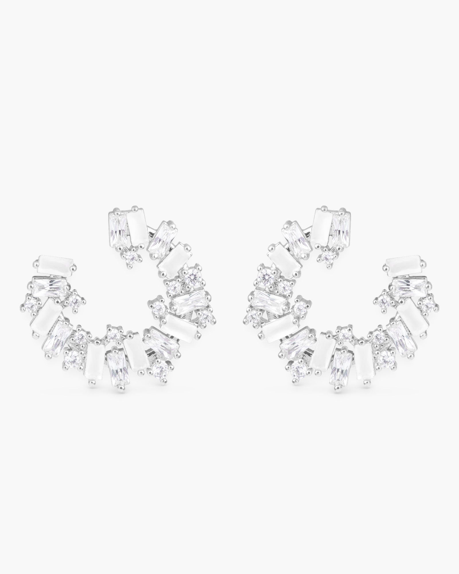 Opaque and Clear CZ Open Circle Earrings - Silver