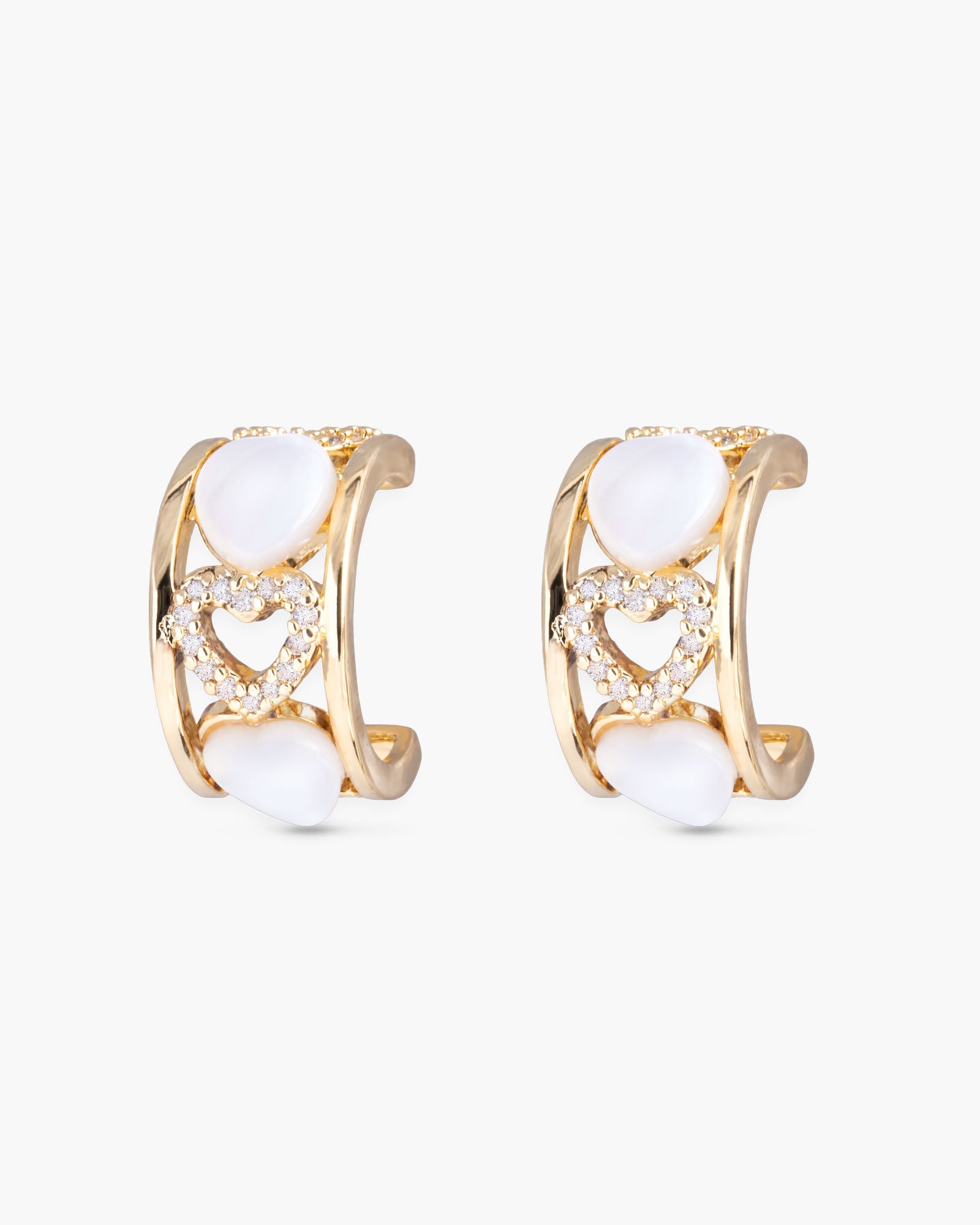 CZ and Mother Pearl Heart Huggie - Gold