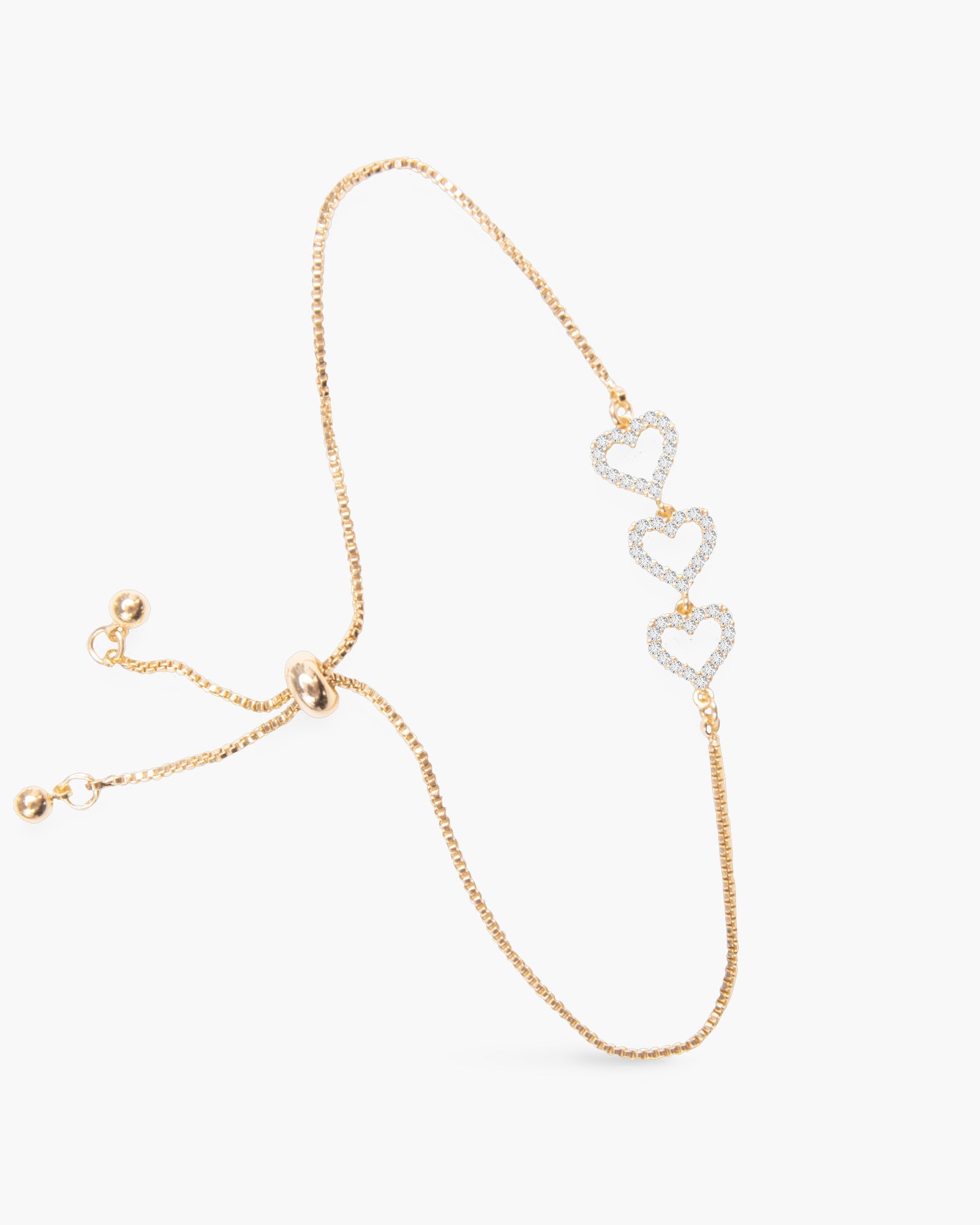 Triple Heart CZ Pull Cord Bracelet - Gold