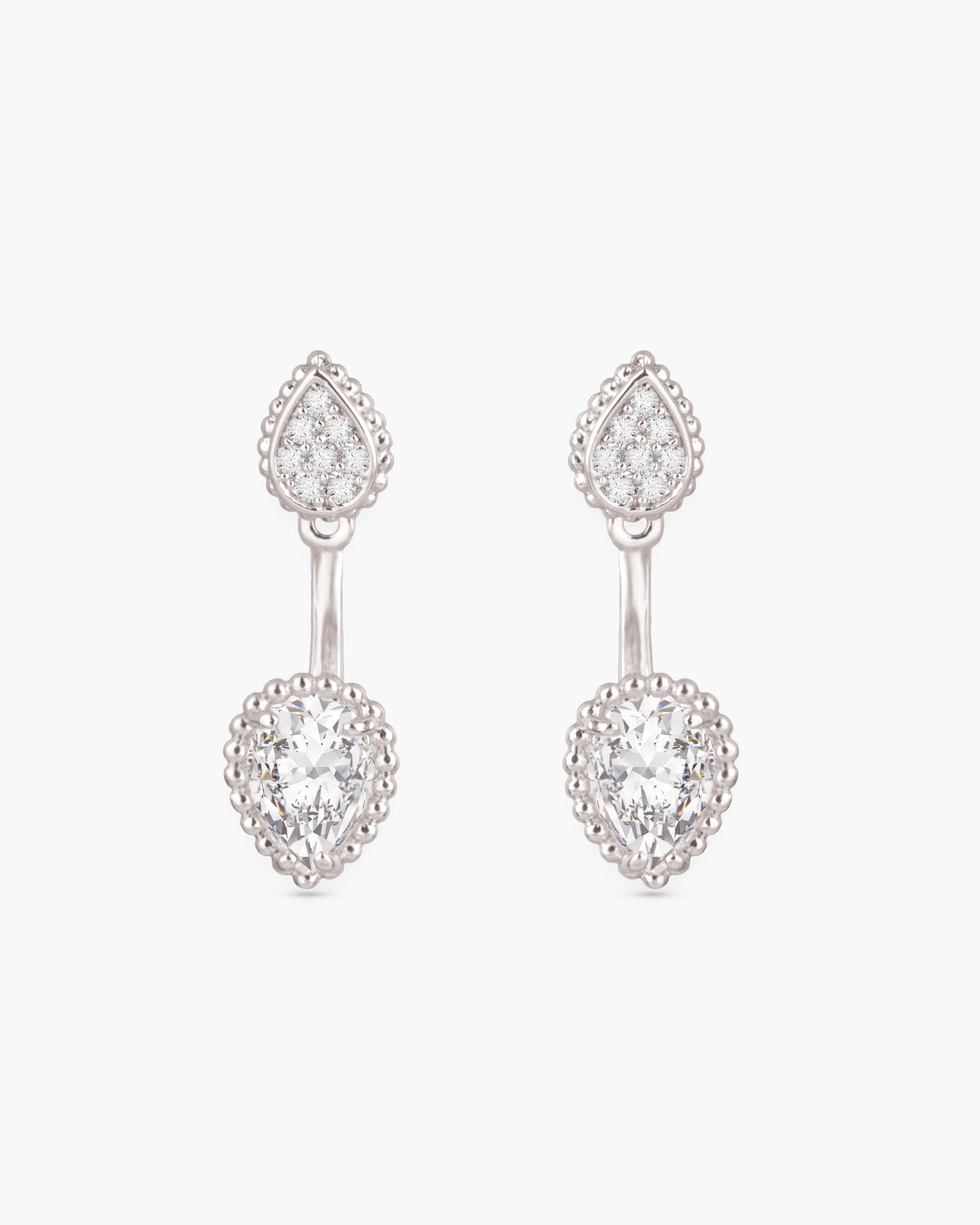 CZ Pear Stud/Drop Jacket Earrings - Silver