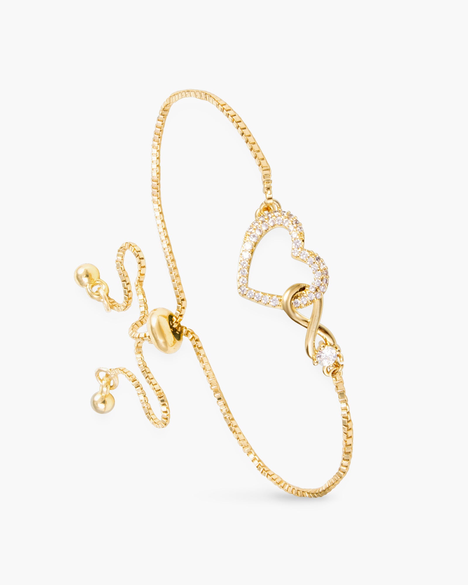 Infinity Heart CZ Pull-Cord Bracelet - Gold