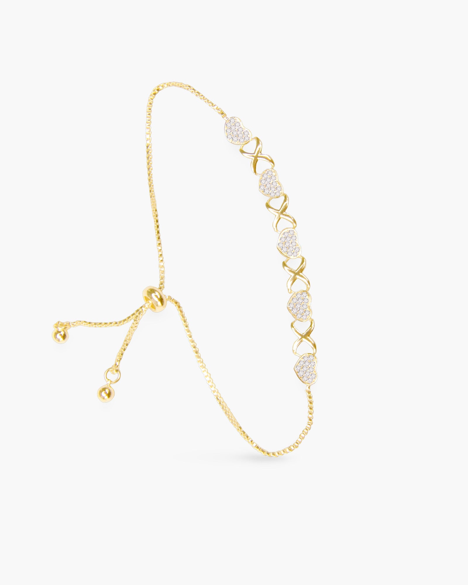 Five Pave Heart Pull-Cord Bracelet - Gold