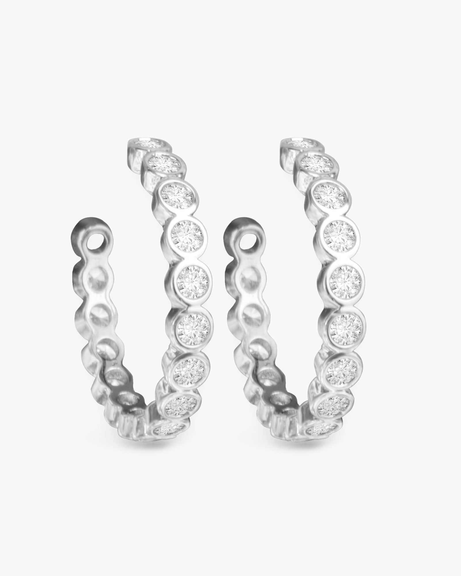 Bezel Set CZ Hoop Earring - Silver