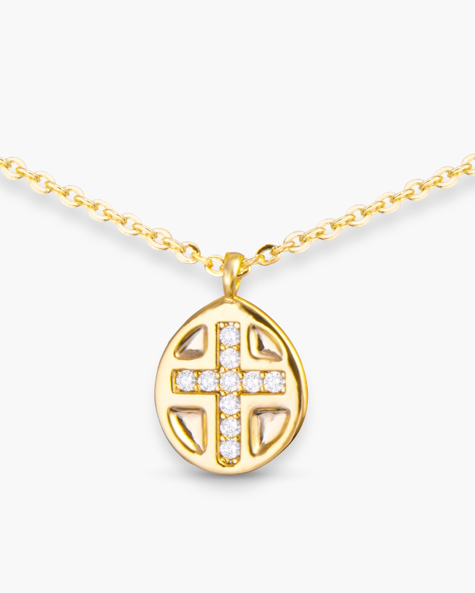 Inset CZ Cross Necklace - Gold