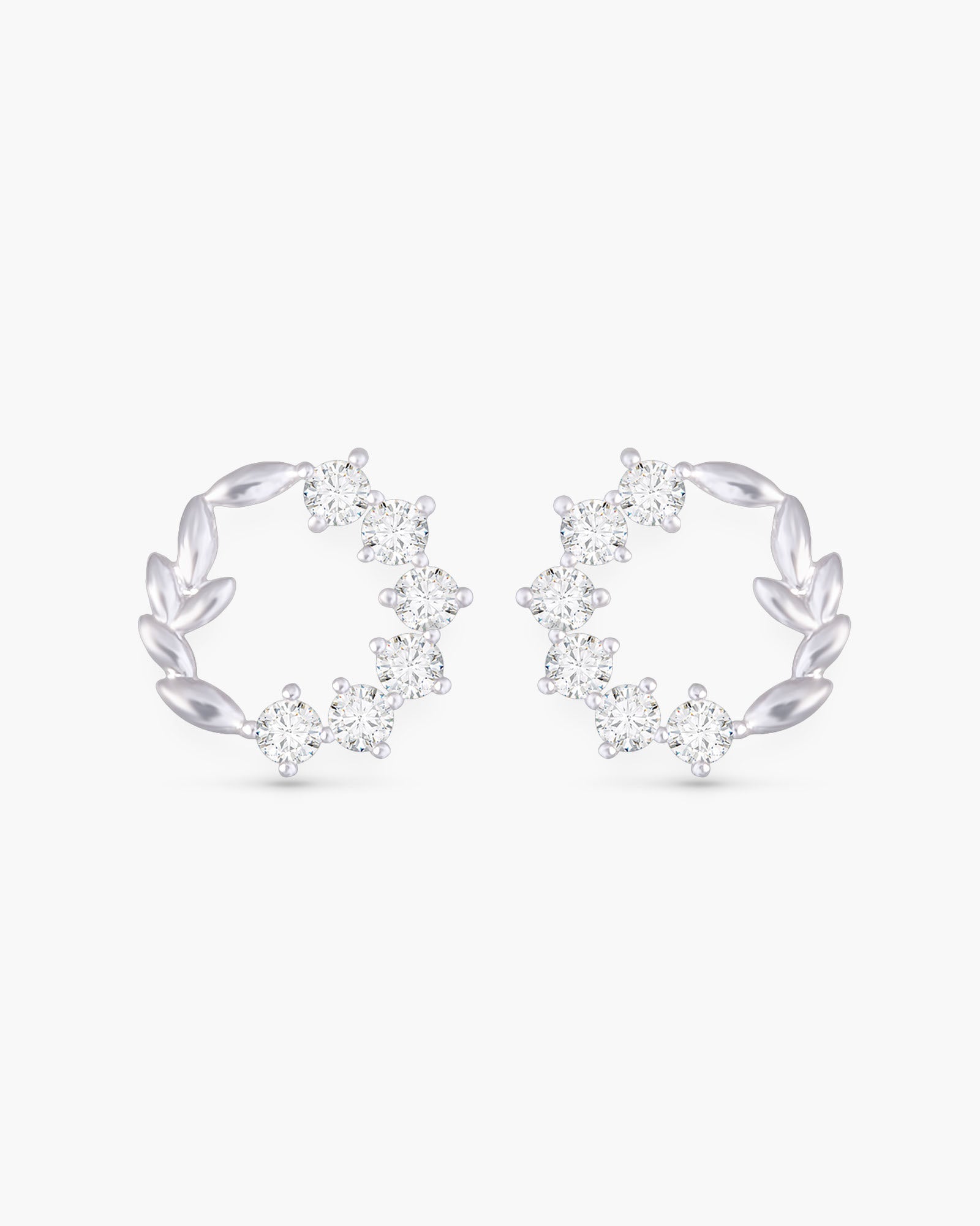 CZ Circle Leaf Earrings - Silver