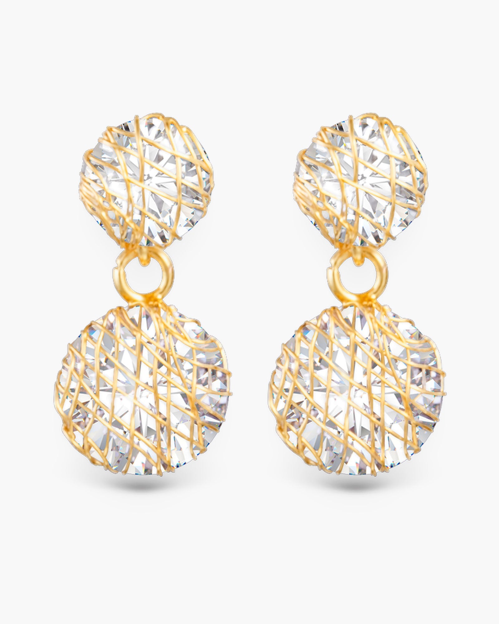 Wire Overlay CZ Drop Earrings - Gold
