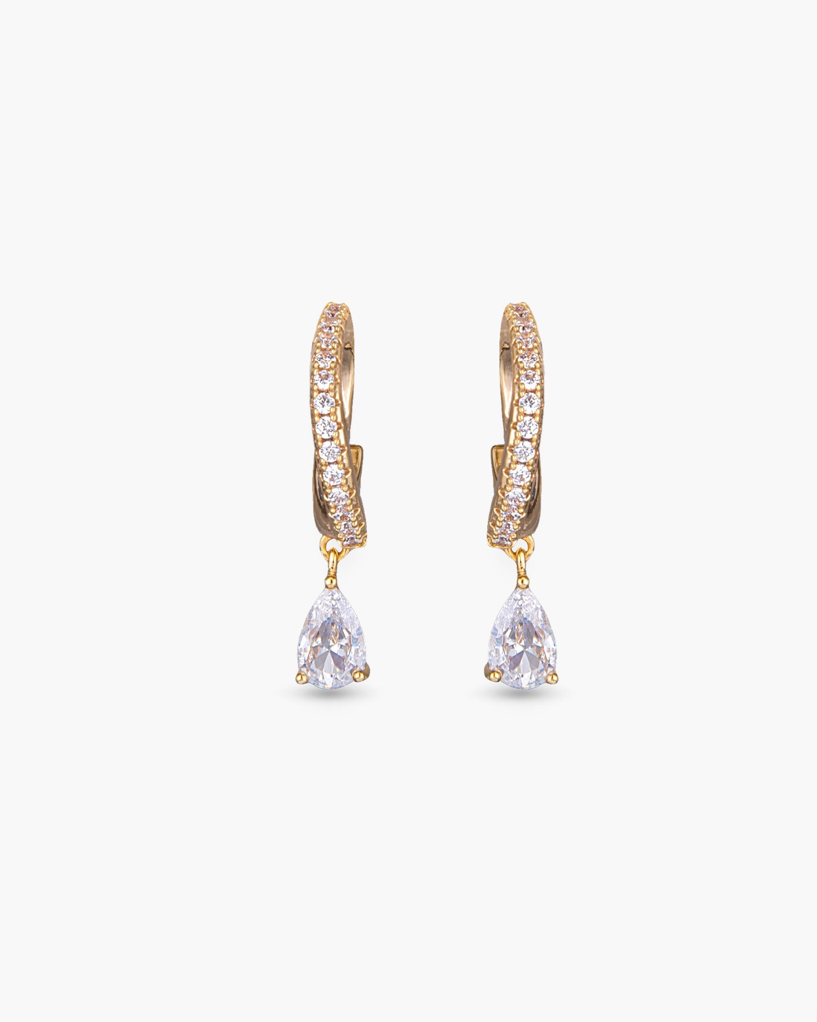 Small Hoop CZ with Droplet Earrings - Gold