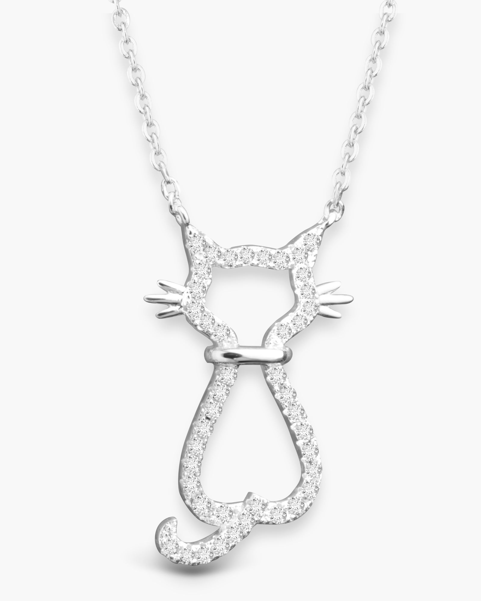 Open Cat Cz Necklace - Silver