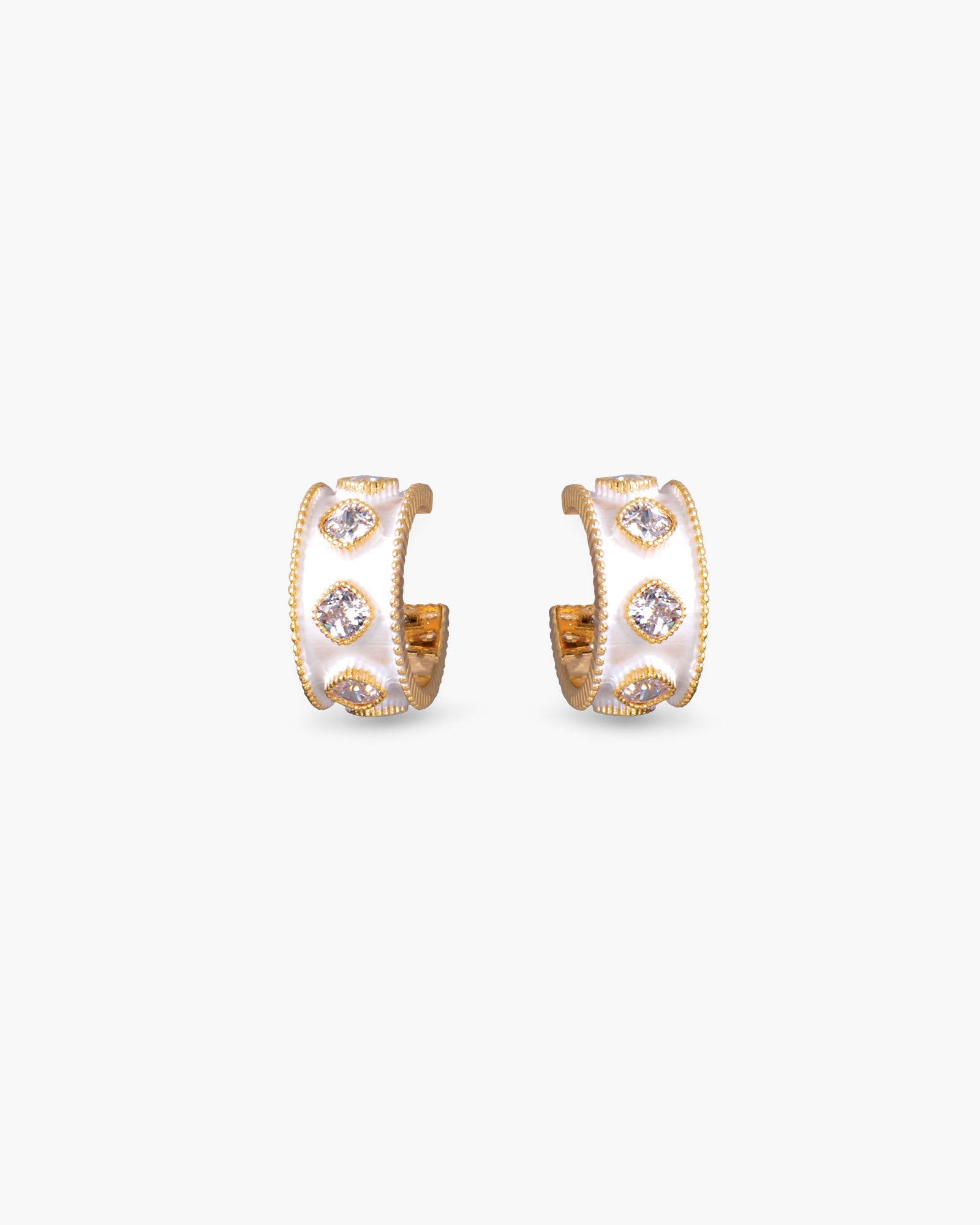 CZ and Enamel Huggie Earrings - Gold