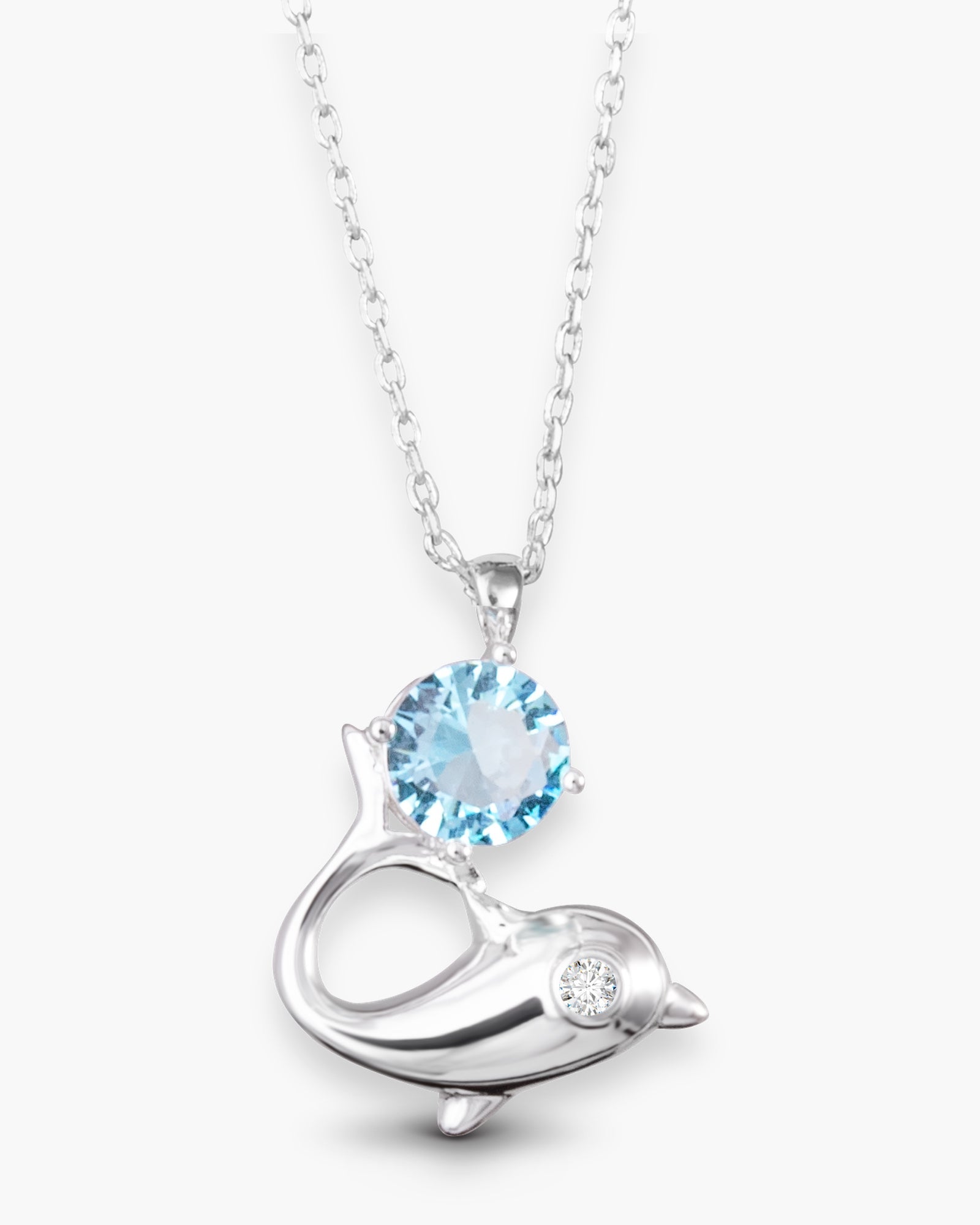 Dolphin with Blue CZ Necklace - Silver