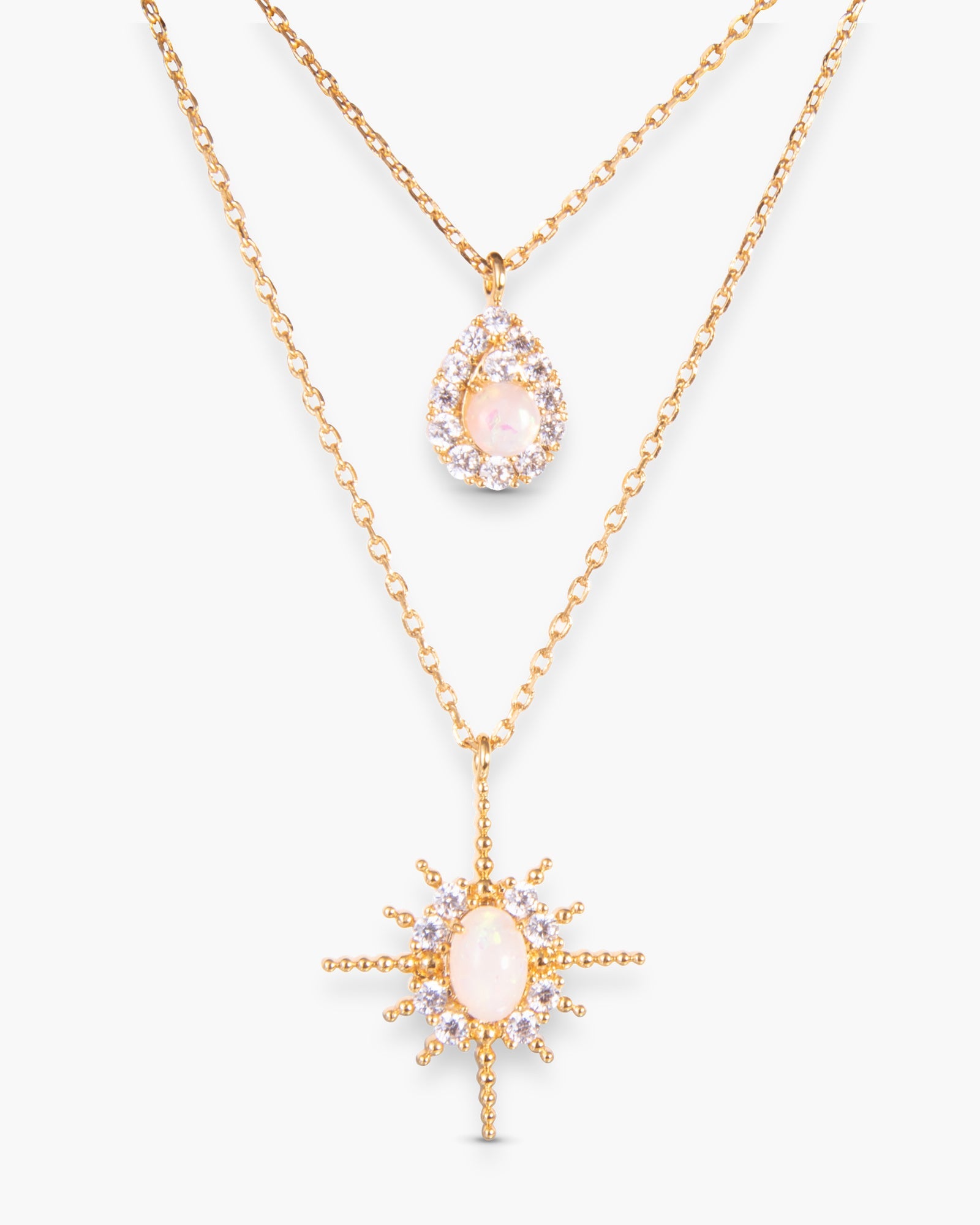 CZ and Opal Double Necklace - Gold