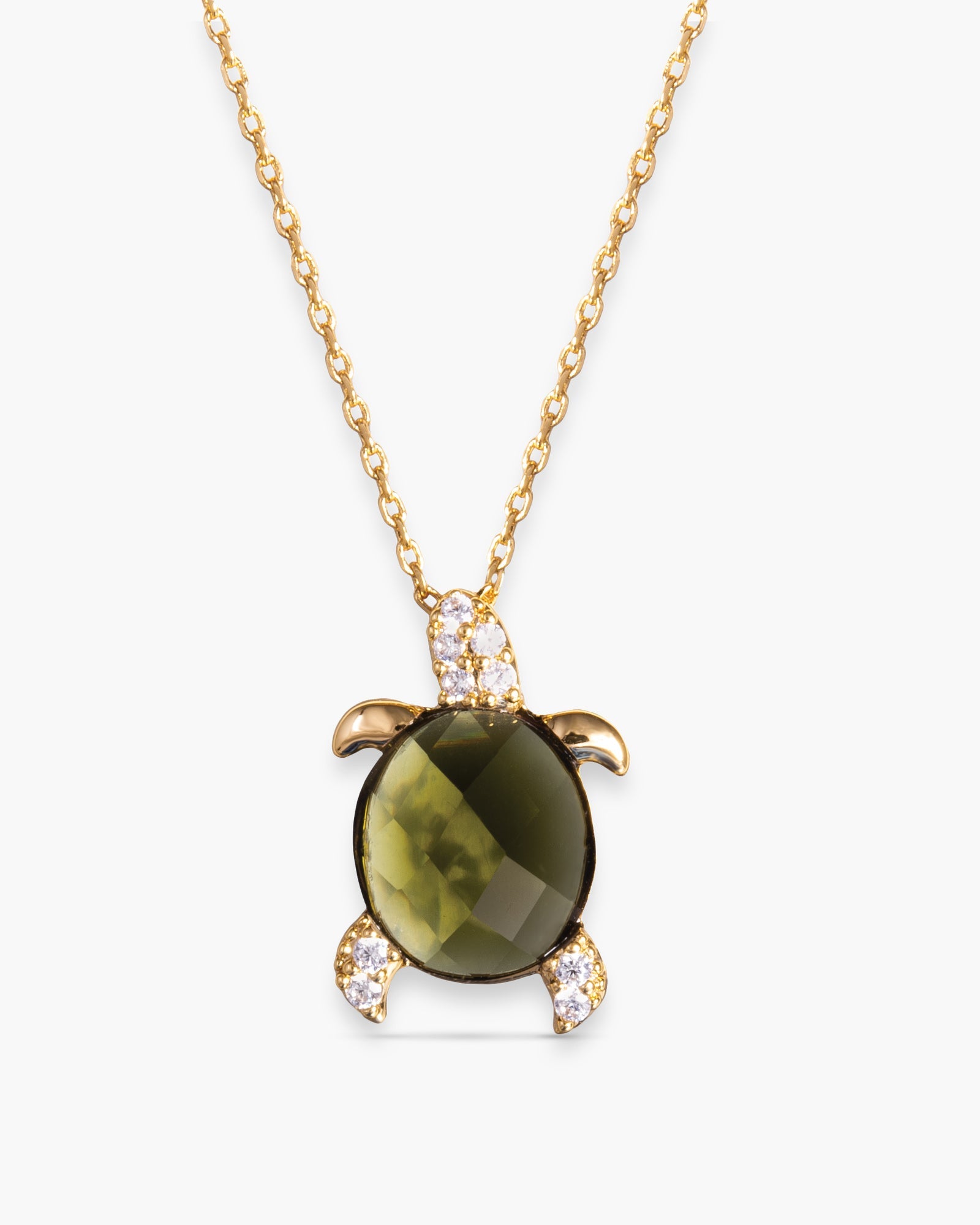 Green CZ Turtle Necklace - Gold