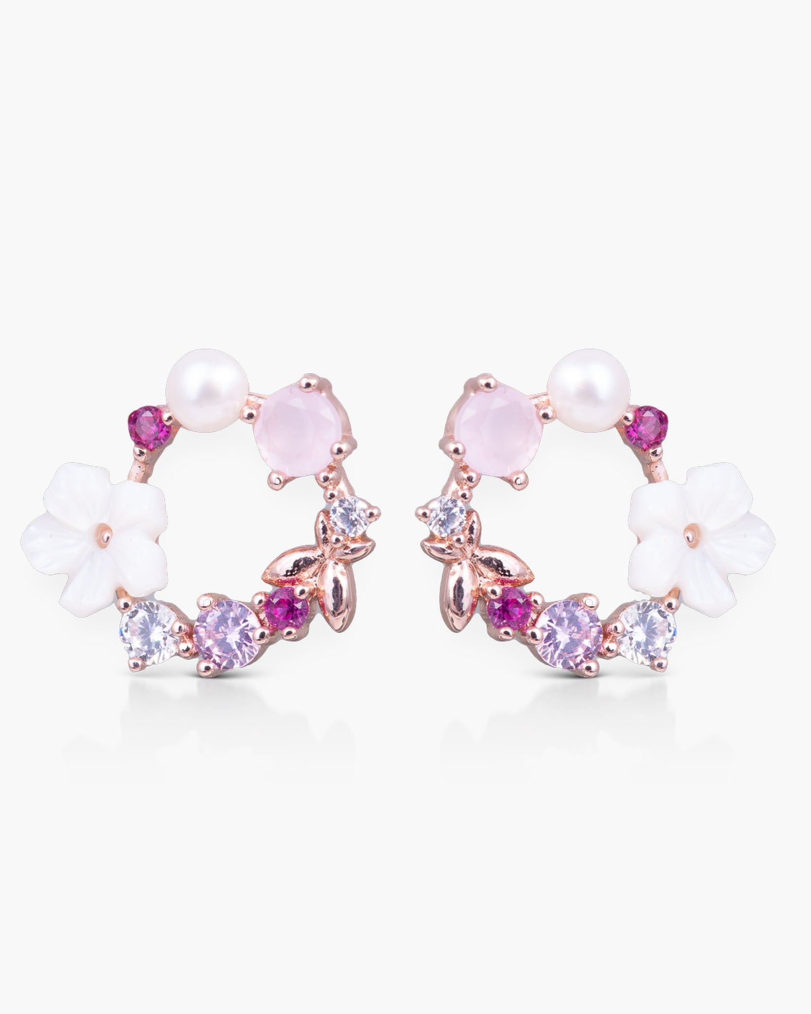 Multi-color Mini Flower Circle Earrings - Rosegold