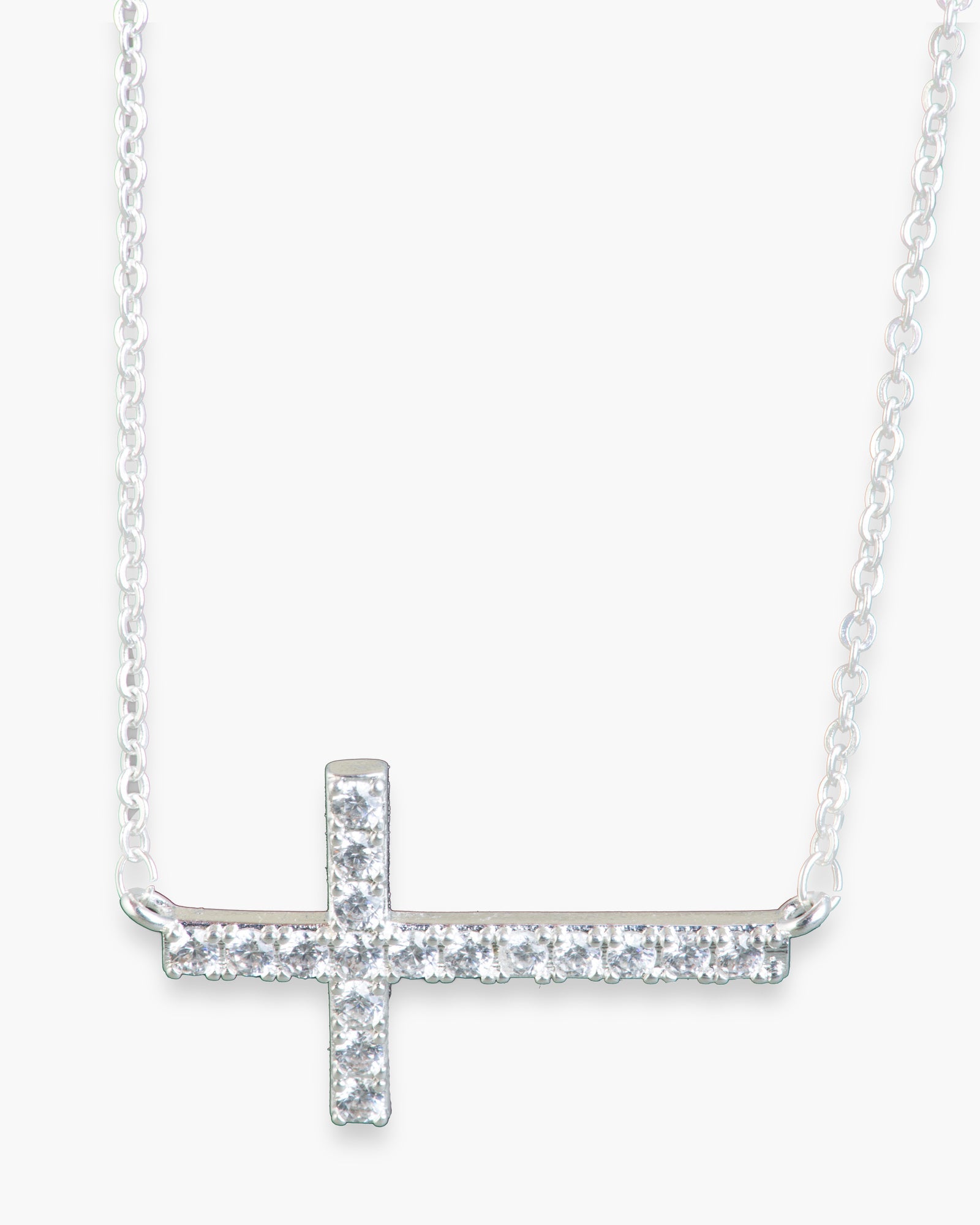 Laying Cross Necklace - Silver