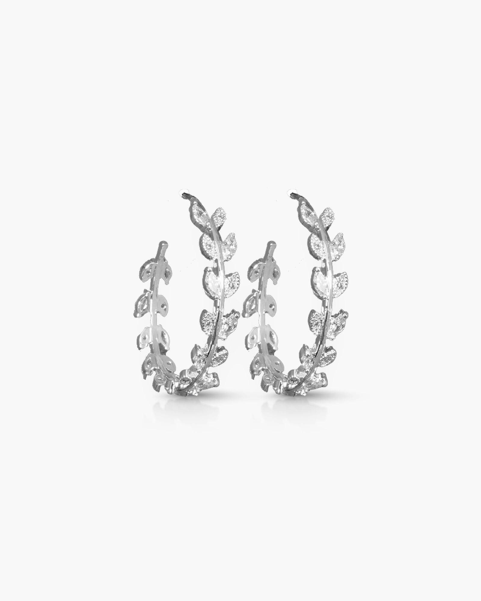 Large Marquis CZ Leaf Hoop Earrings - Silver