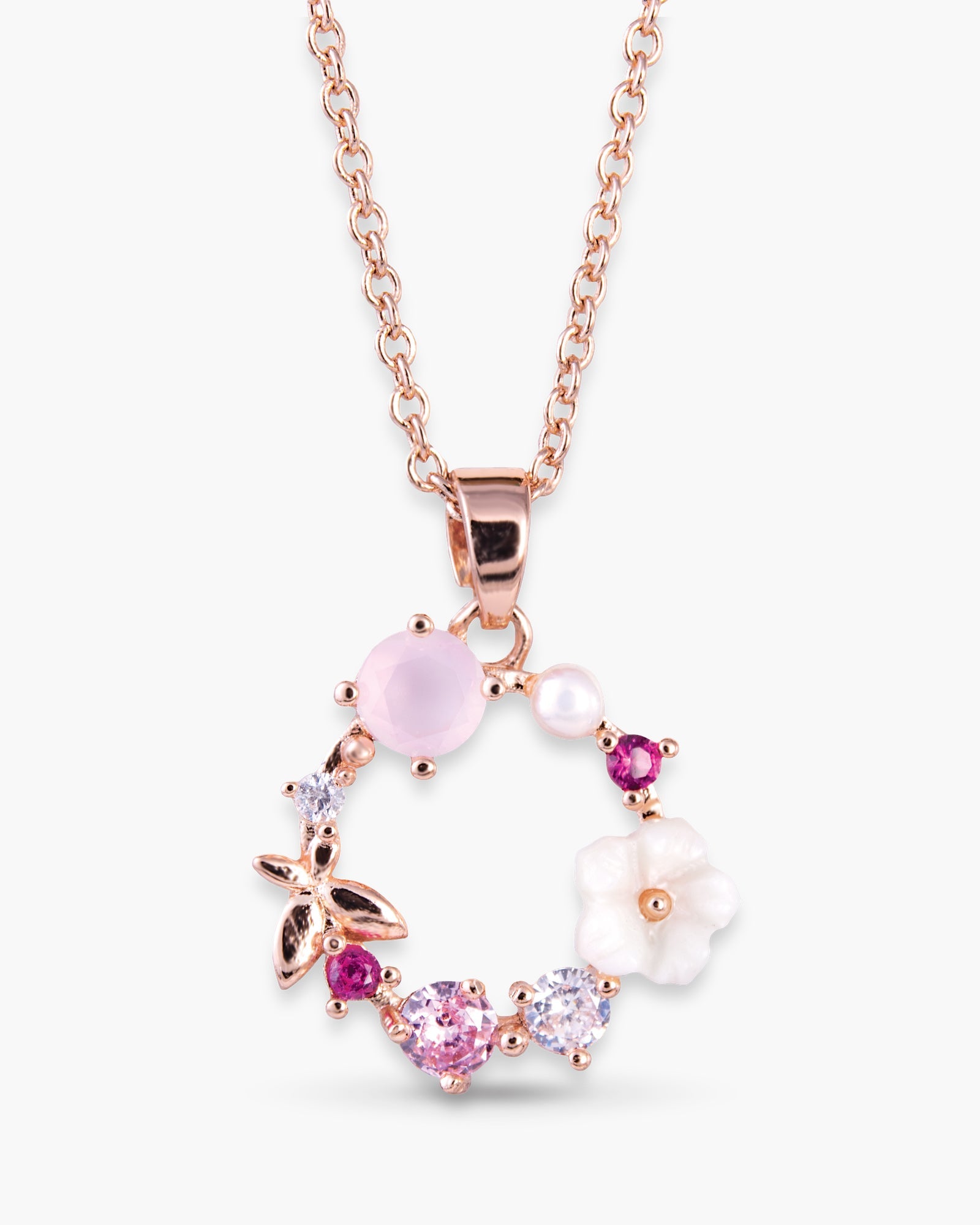 CZ/Pearl Multi-Color Circle Necklace - Rosegold