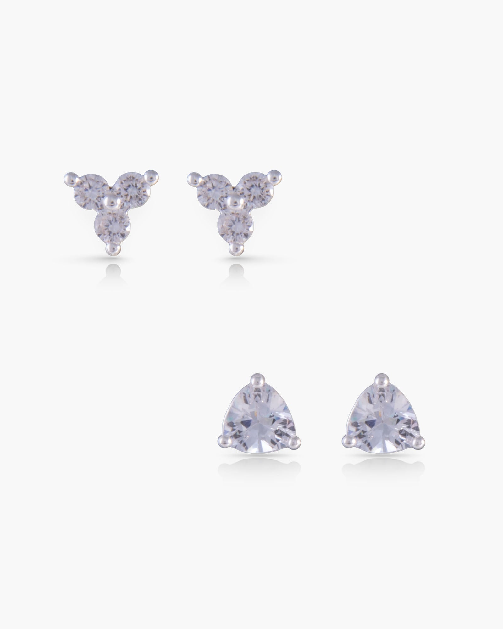 Silver CZ Trillion Duo Stud Earrings