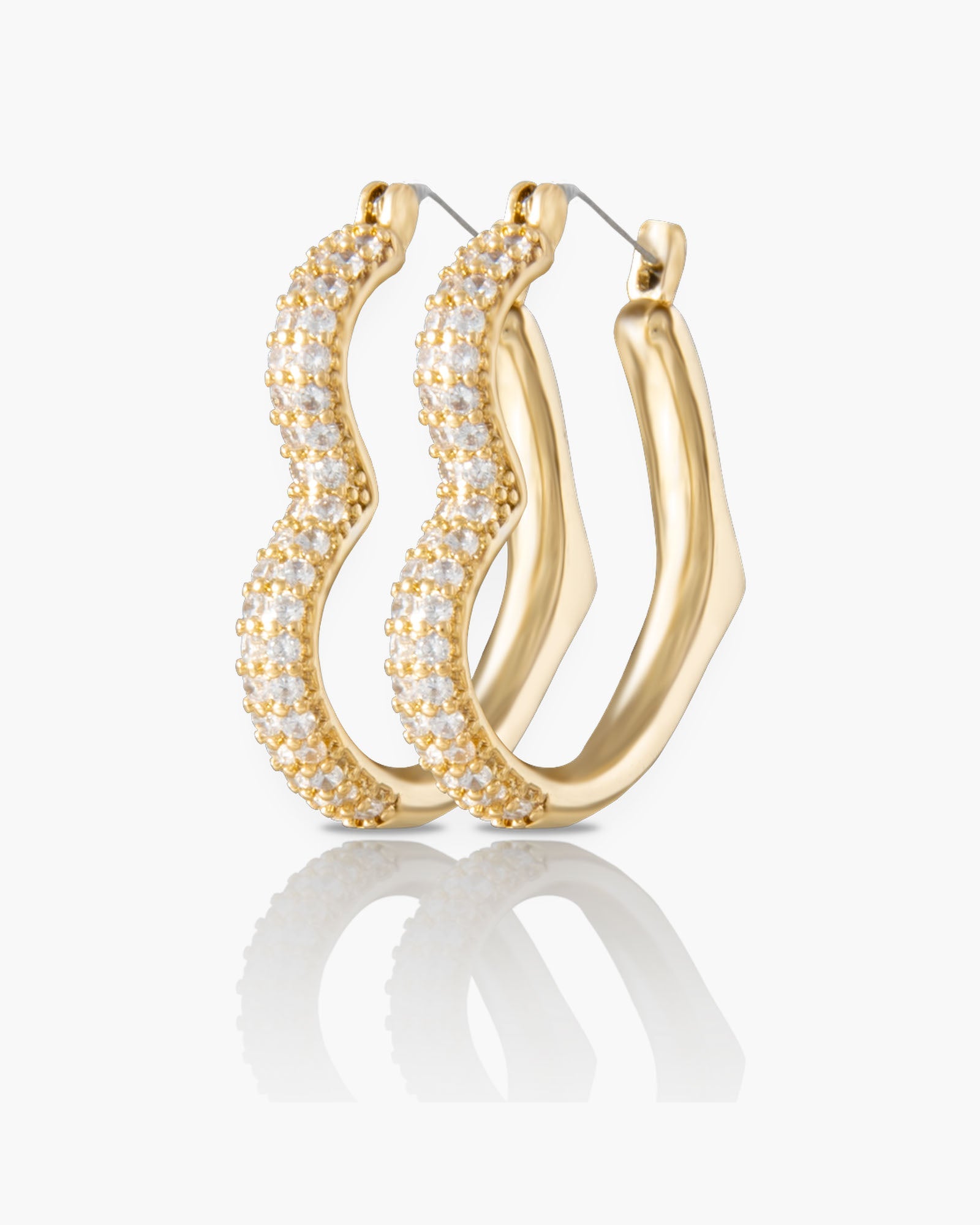 Gold CZ Heart Hoop Earrings