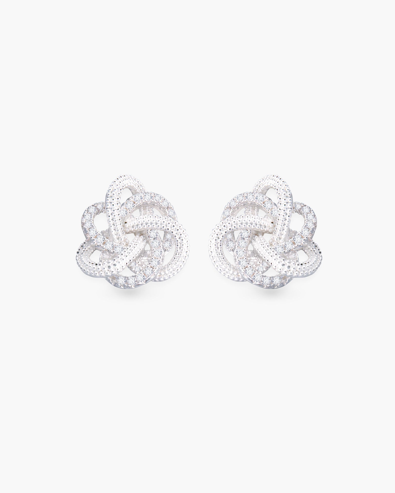 CZ Twisted Knot Earrings - Silver