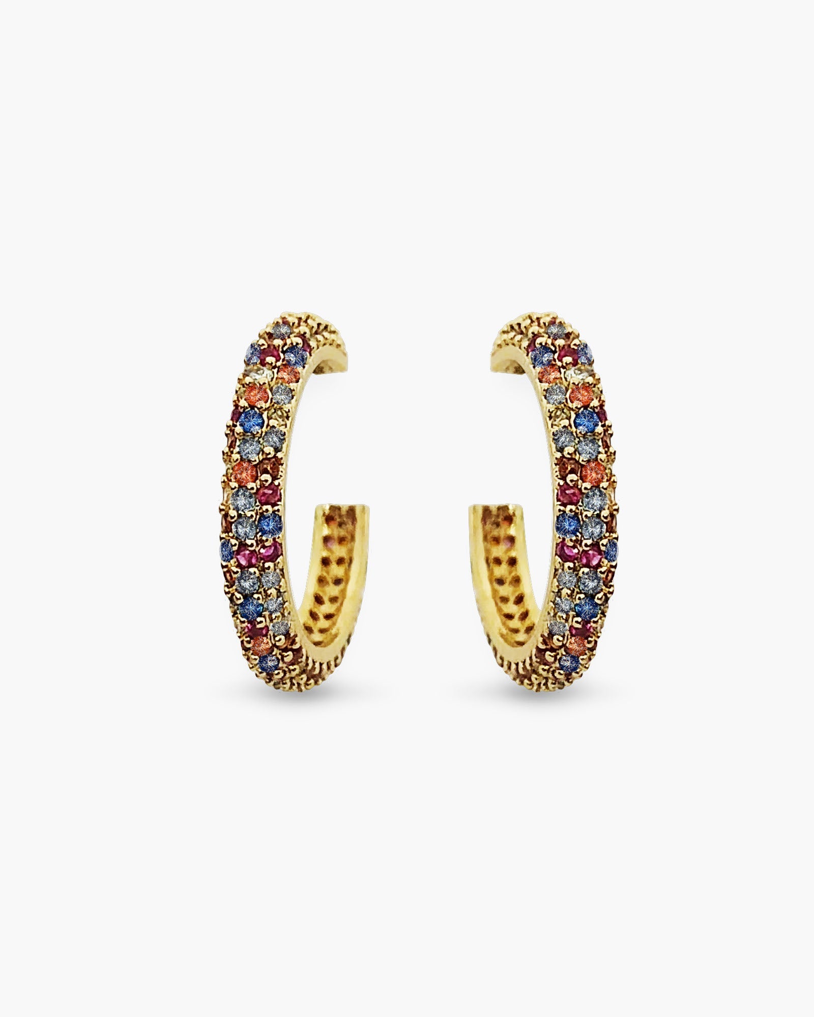 Multi-Color Pave Hoop Earrings - Gold