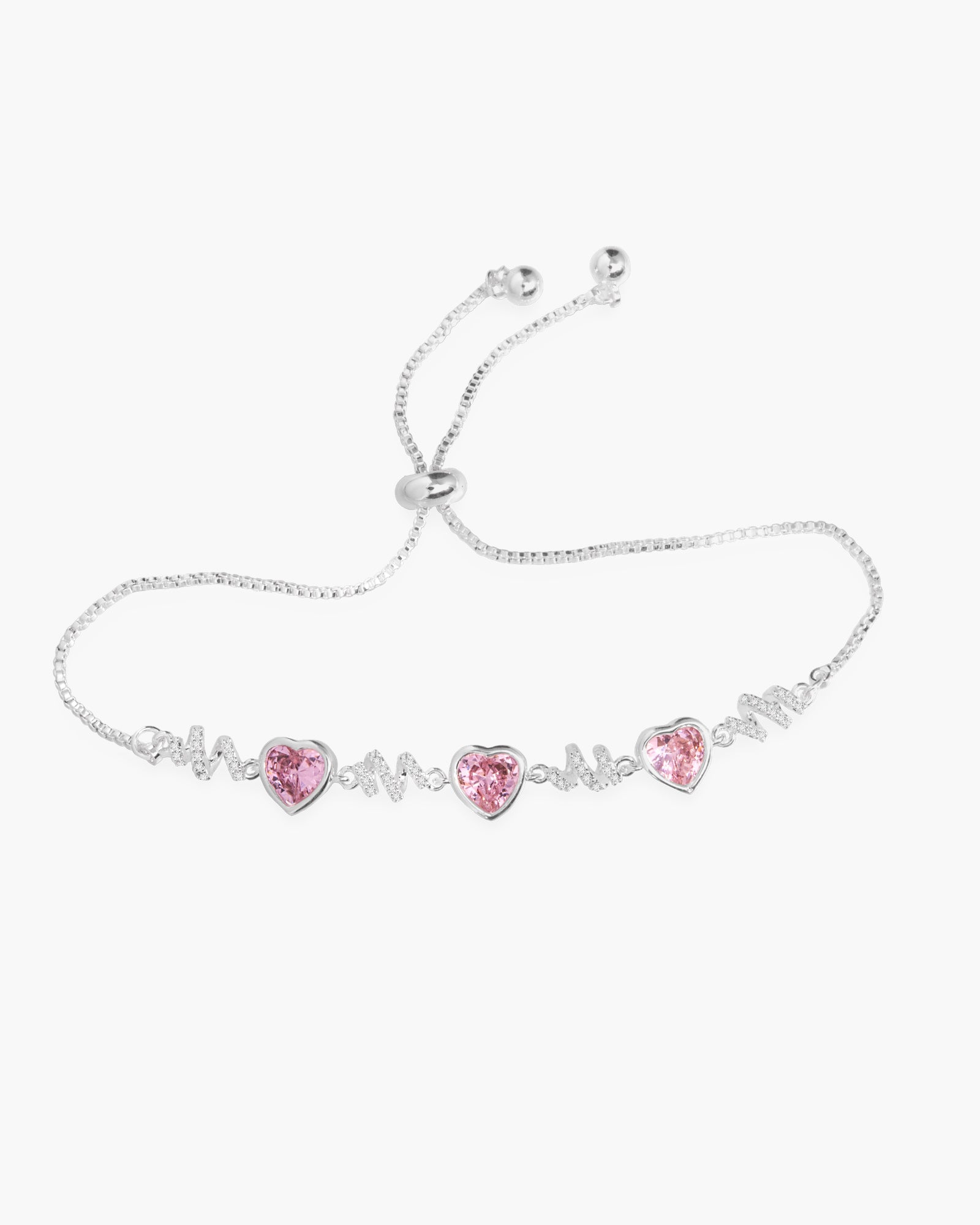 Pink CZ Hearts Bracelet - Silver