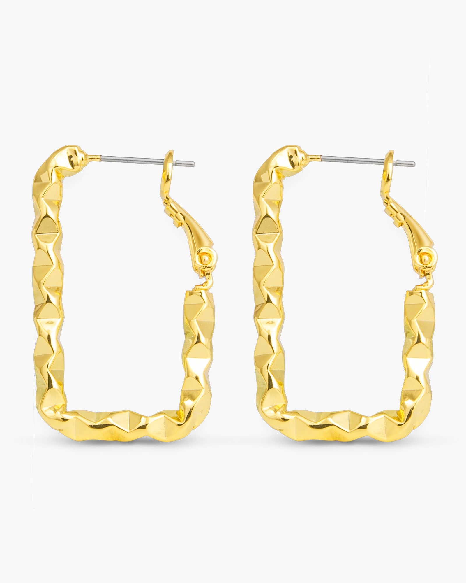 Gianna Polished Twisted Rectangle Hoop Gold Earrings
