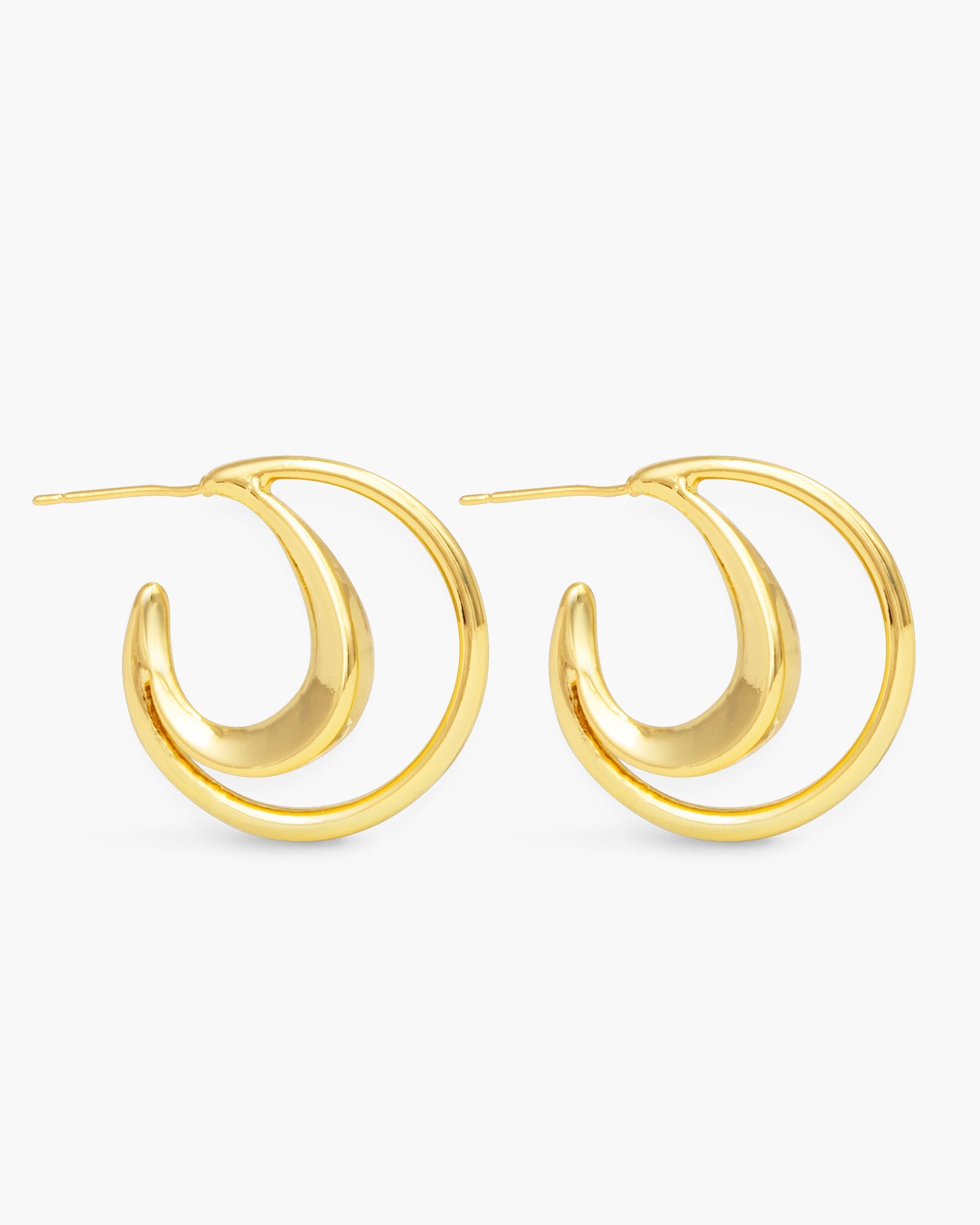 Summer Polished Double Hoop Gold Earrings