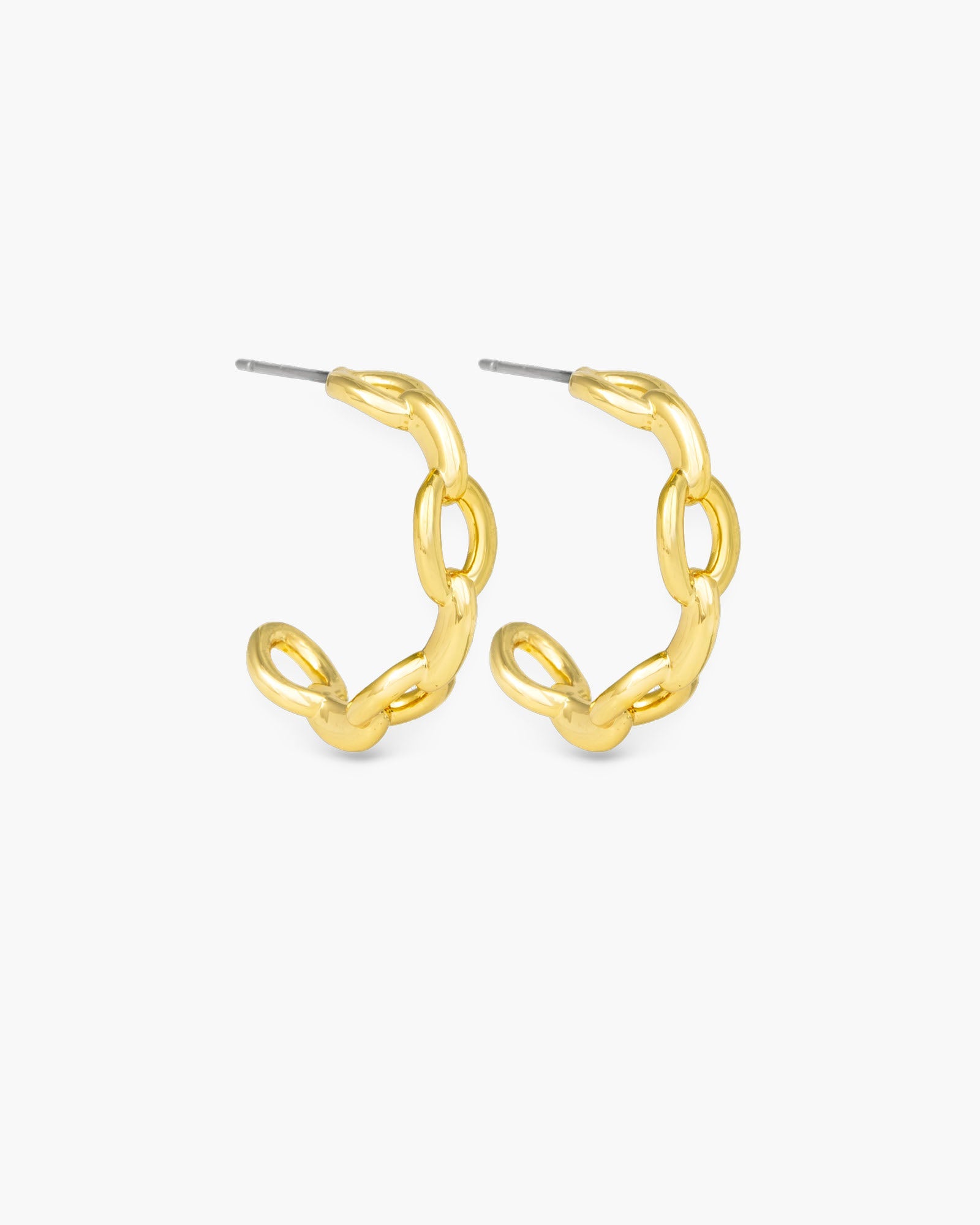 London Polished Chain Link Hoop Gold Earrings