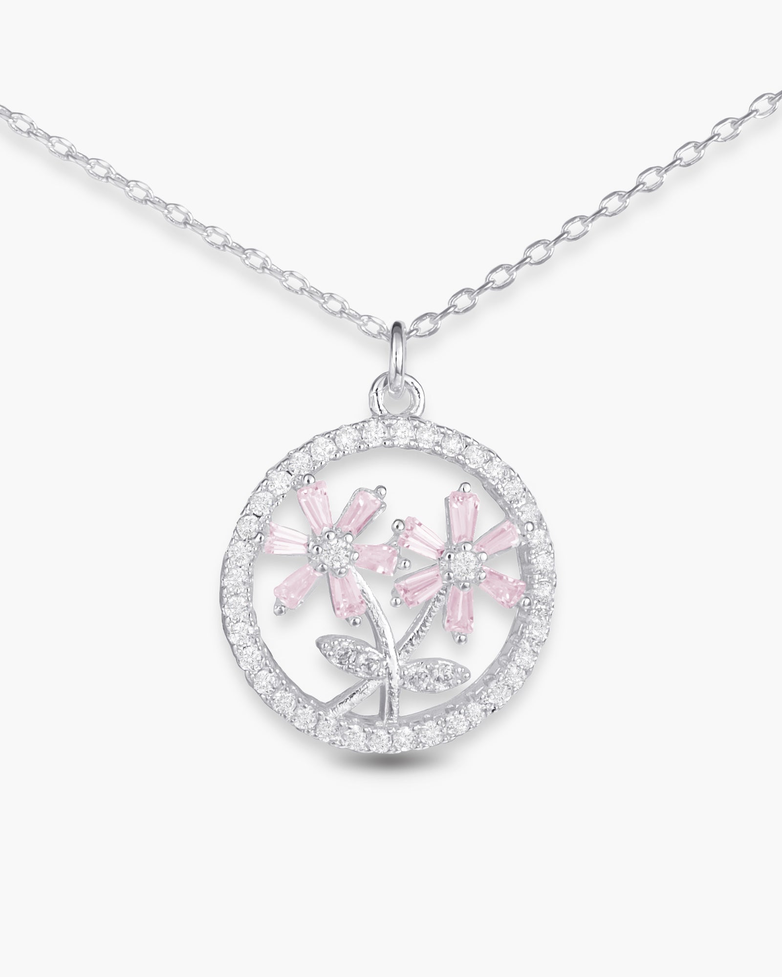 CZ Flower Circle Necklace - Silver