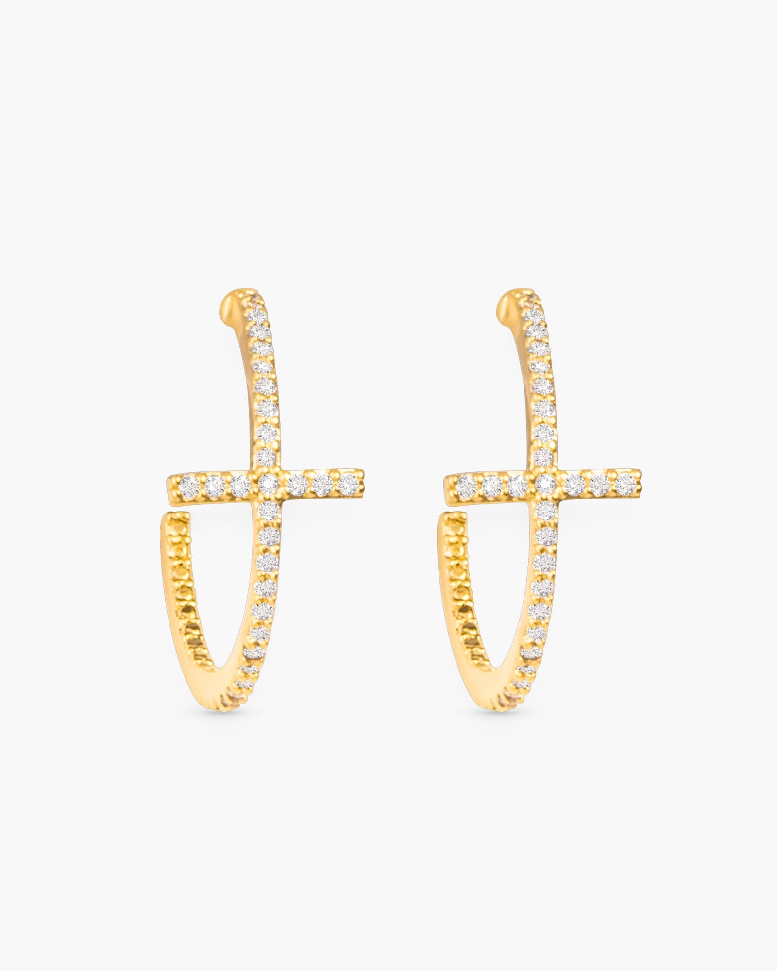 CZ Cross Hoop Earrings - Gold