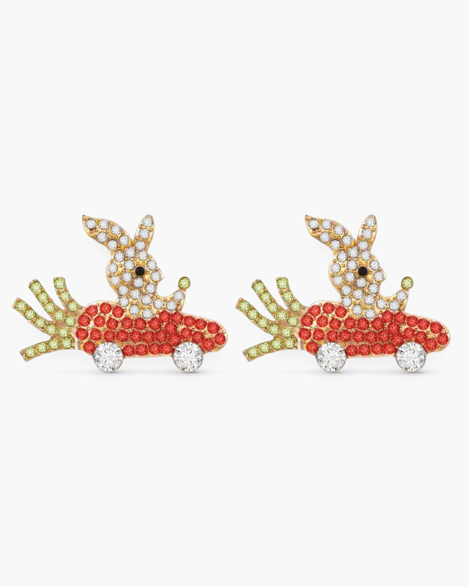 Gold CZ Easter Bunny In Carrot Car Earrings