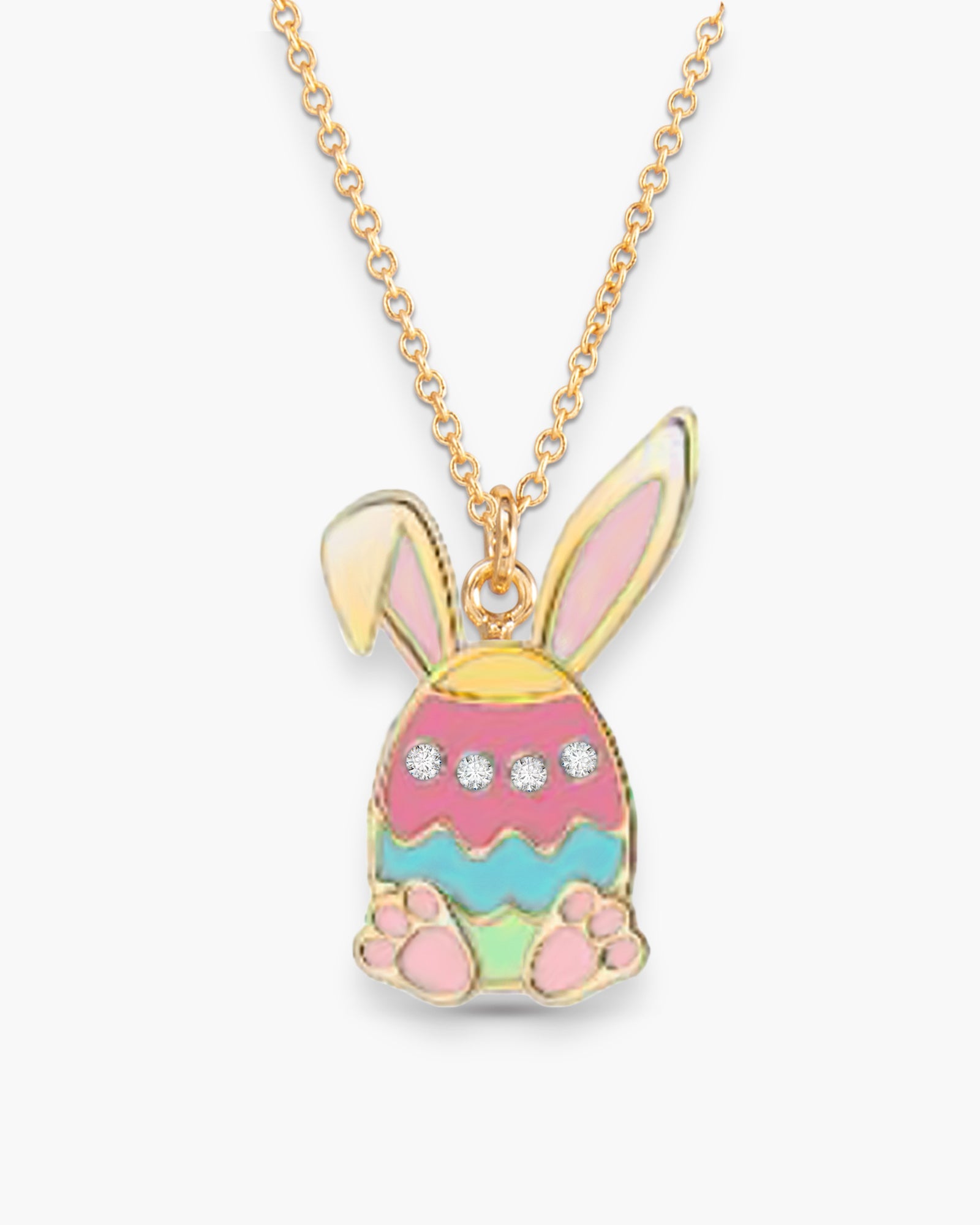 Gold Enamel Easter Egg With Bunny Ears And Feet Necklace