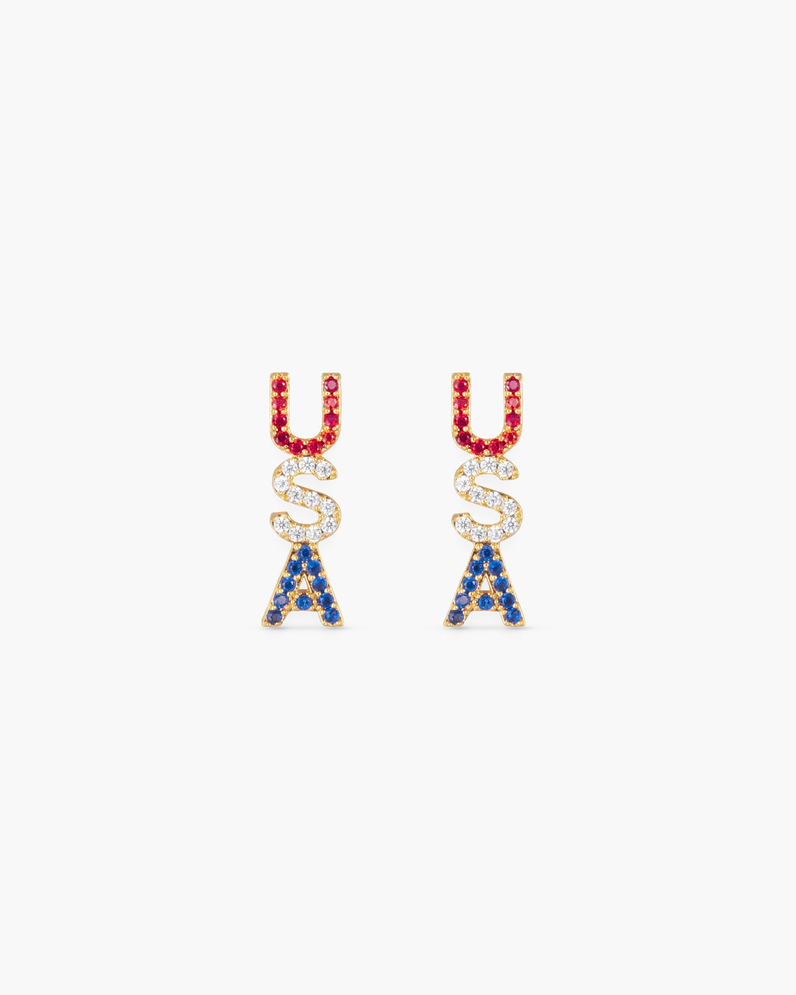 Gold Red White Blue Crystal USA Stud Earrings | 4th of July Jewelry