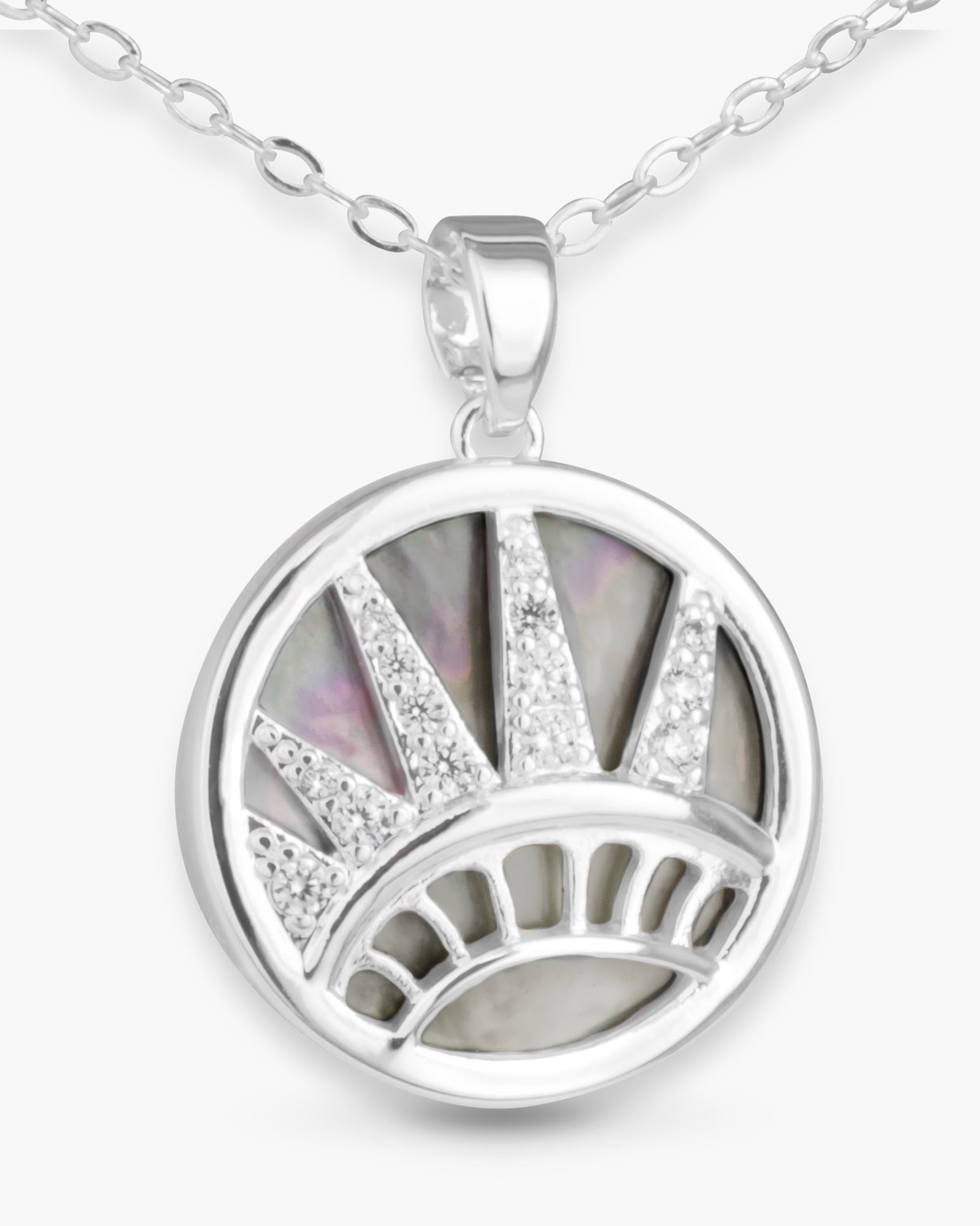 Silver Mother of Pearl/CZ Liberty Crown Necklace | 4th of July Jewelry