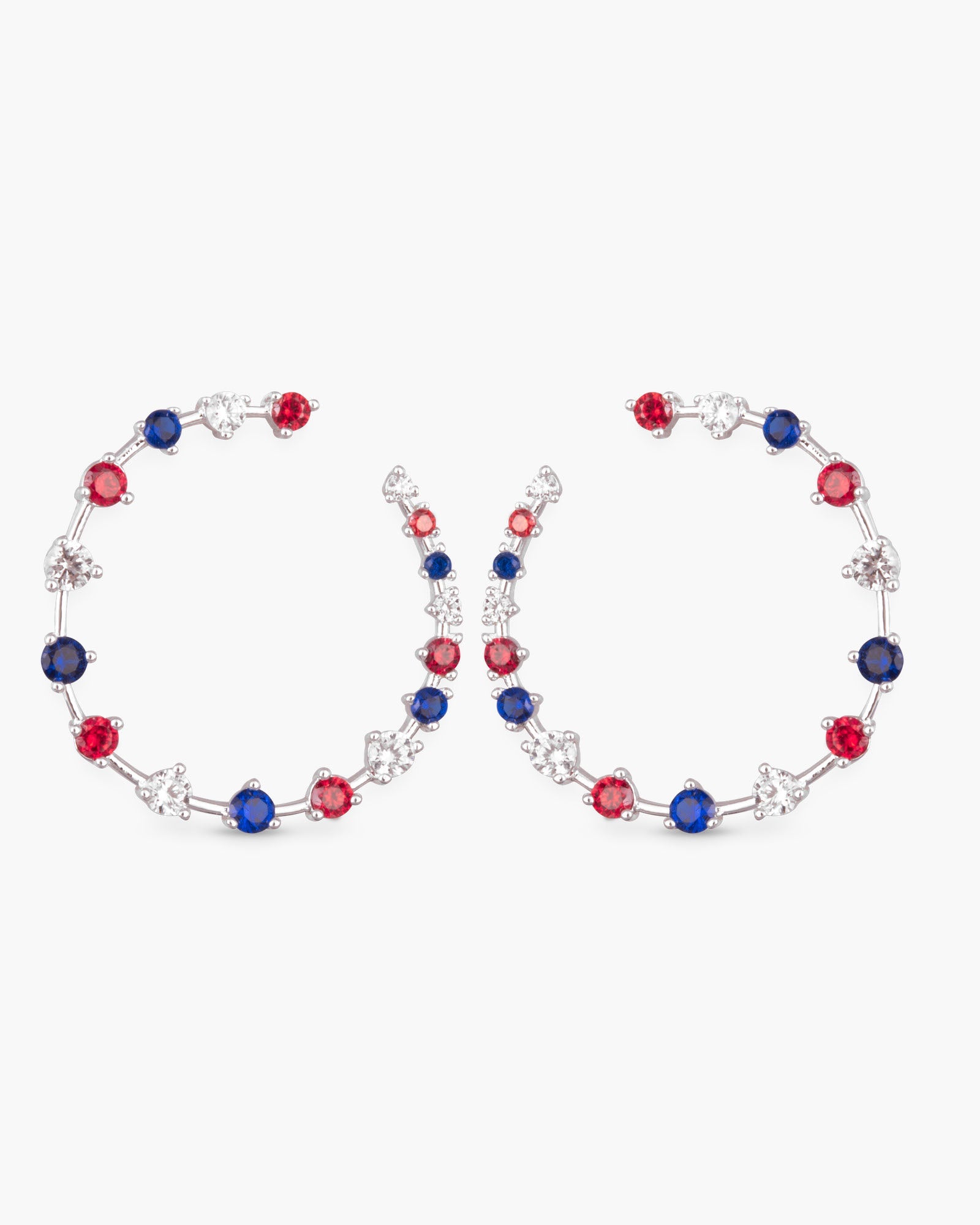 Silver Red White Blue Crystal Laurel Earrings | 4th of July Jewelry
