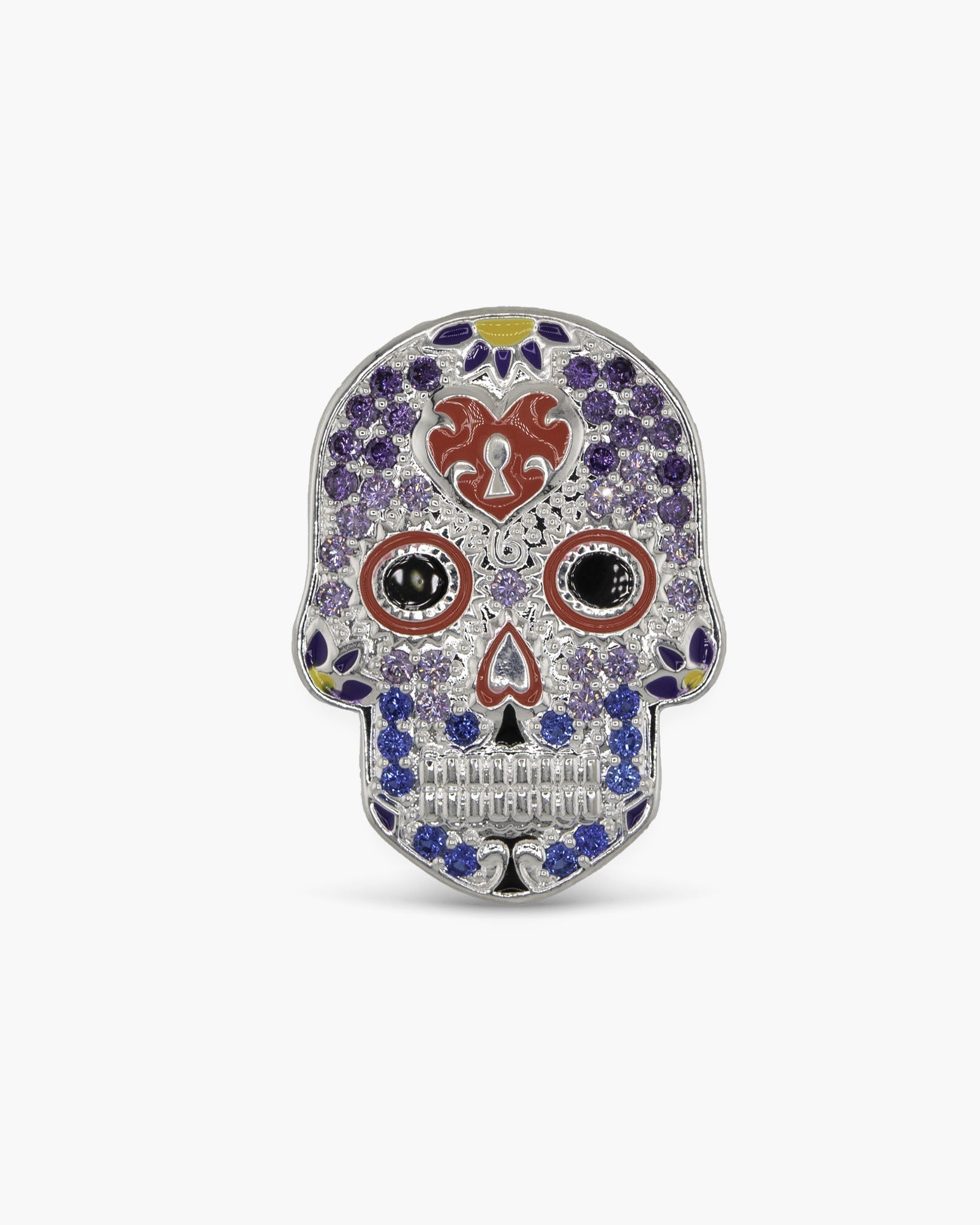 Silver CZ & Enamel Sugar Skull Pin