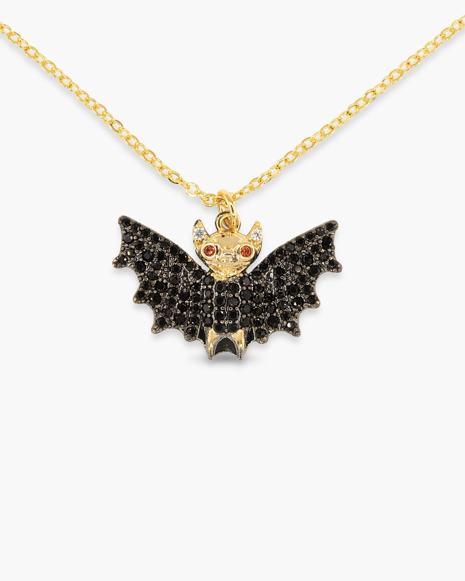 Gold Black CZ Bat Necklace