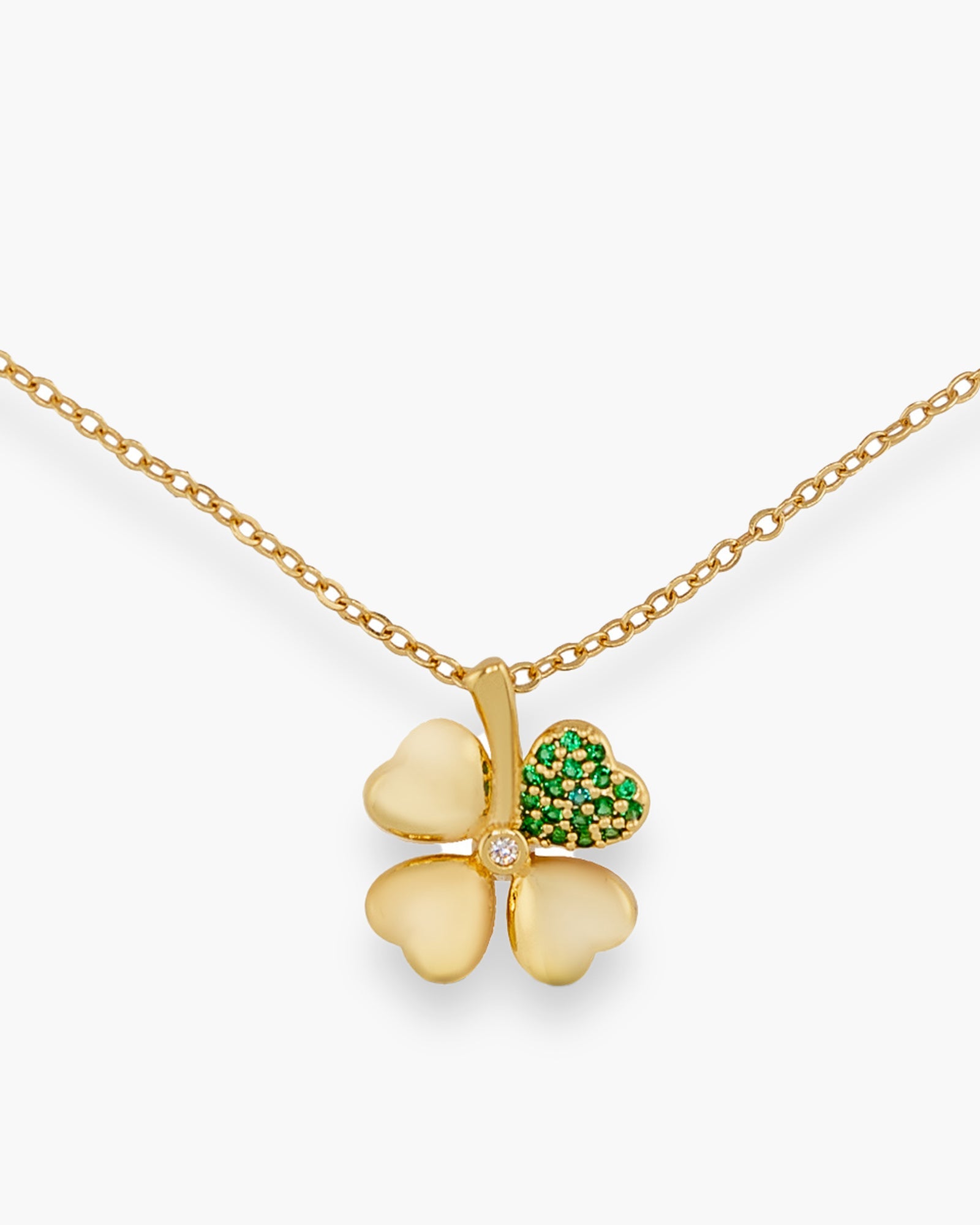 Gold CZ 4 Leaf Clover Necklace