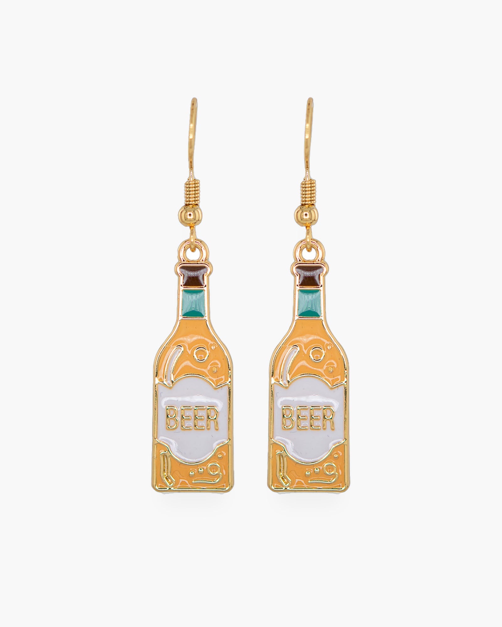 Gold Enamel Beer Bottle Earrings