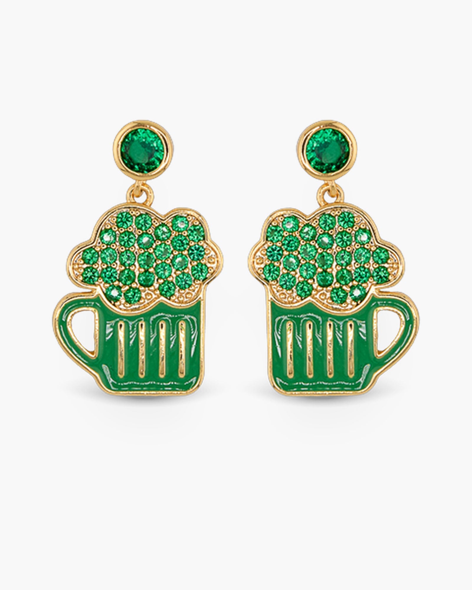 Gold CZ & Enamel Beer Mug Earrings