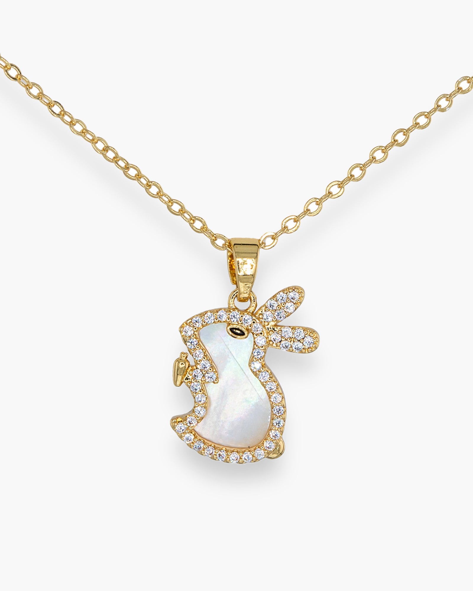 Gold CZ & MOP Bunny Necklace