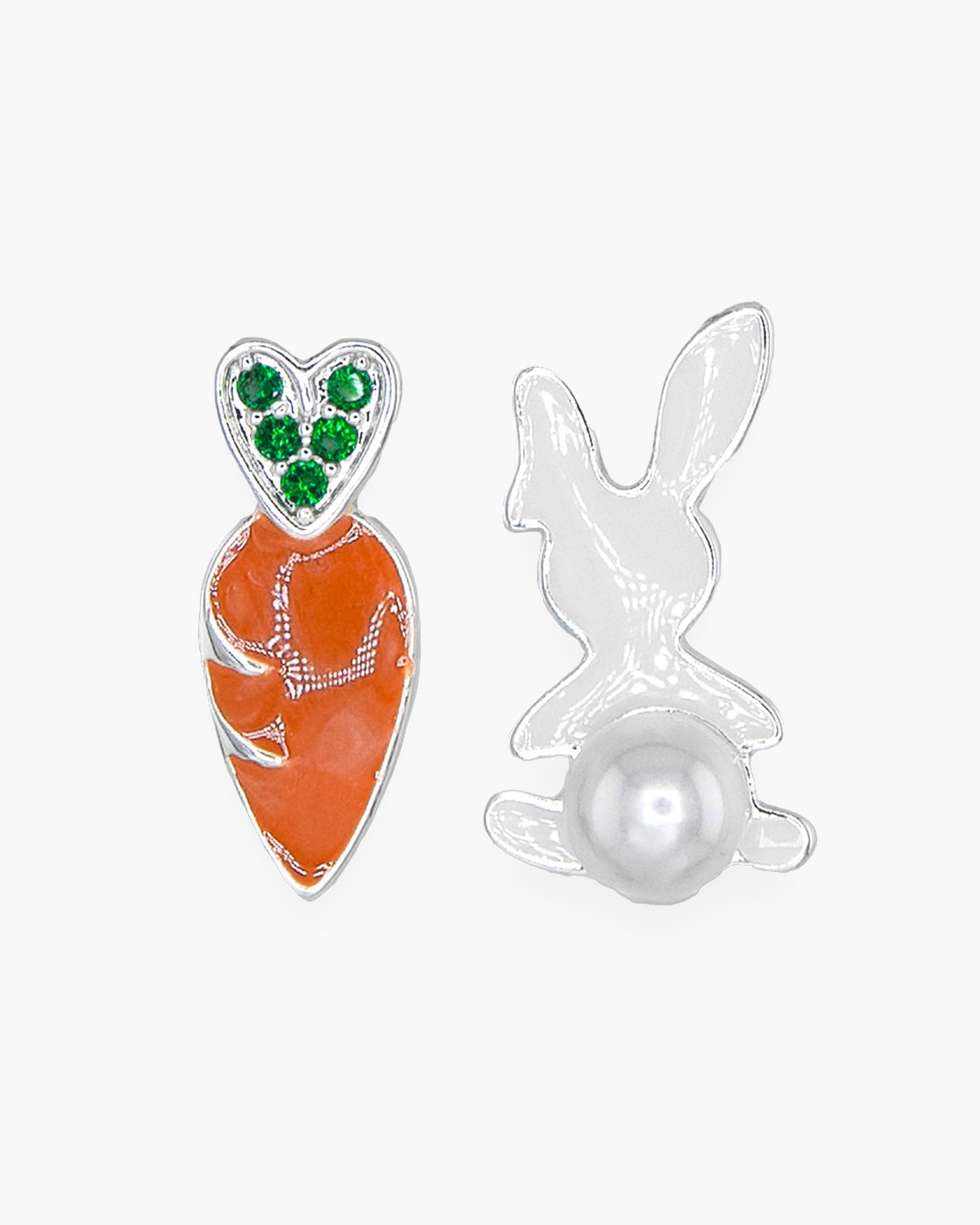 Silver CZ Enamel & Pearl Bunny/Carrot Earrings